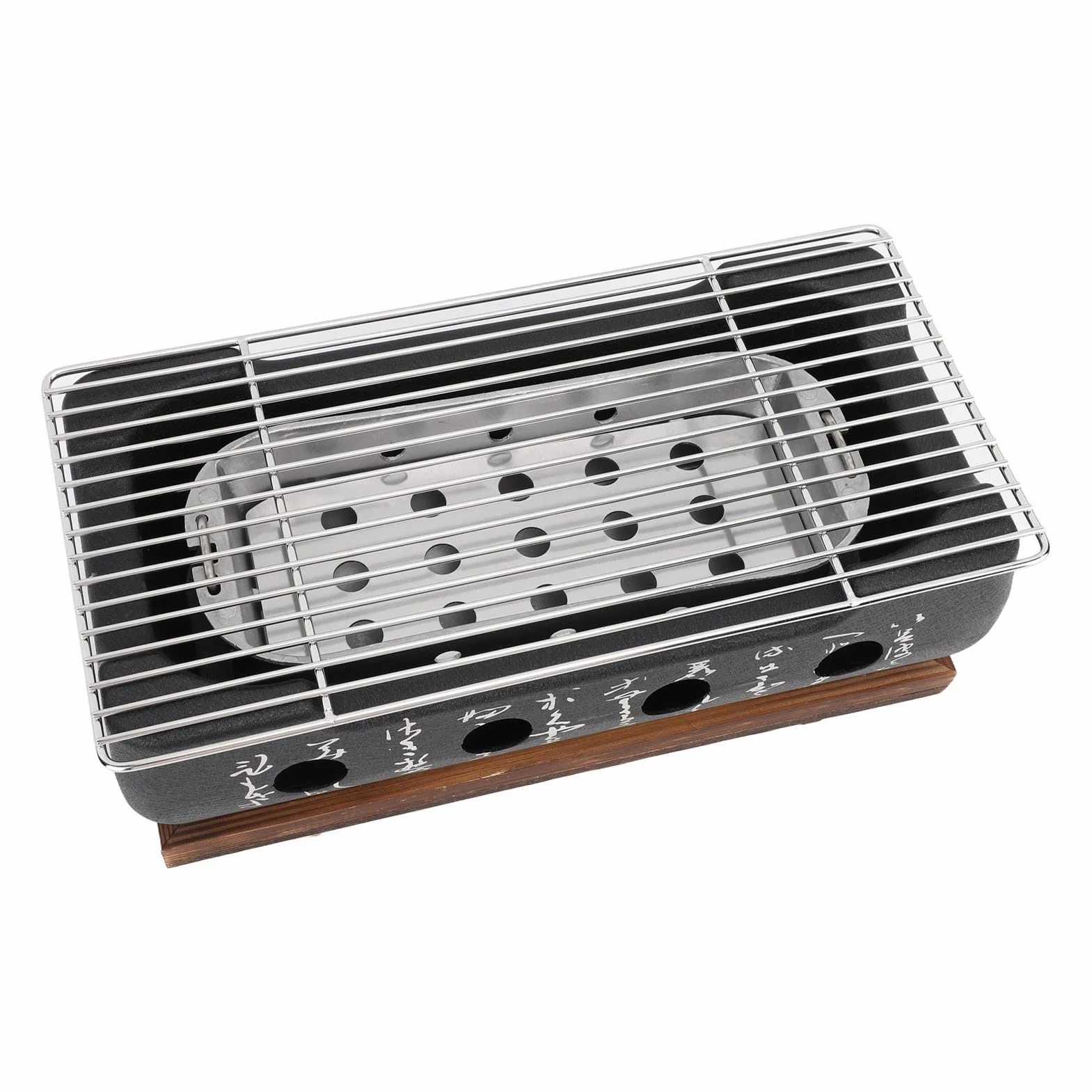 Przenośny Grill na Węgiel Drzewny w Stylu Japońskim Szybko Nagrzewająca się Płyta Druciana ze Stopu Aluminium na Spotkania Rodzinne, Kemping - Stop Aluminium, Drewno Kompozytowe (XL)