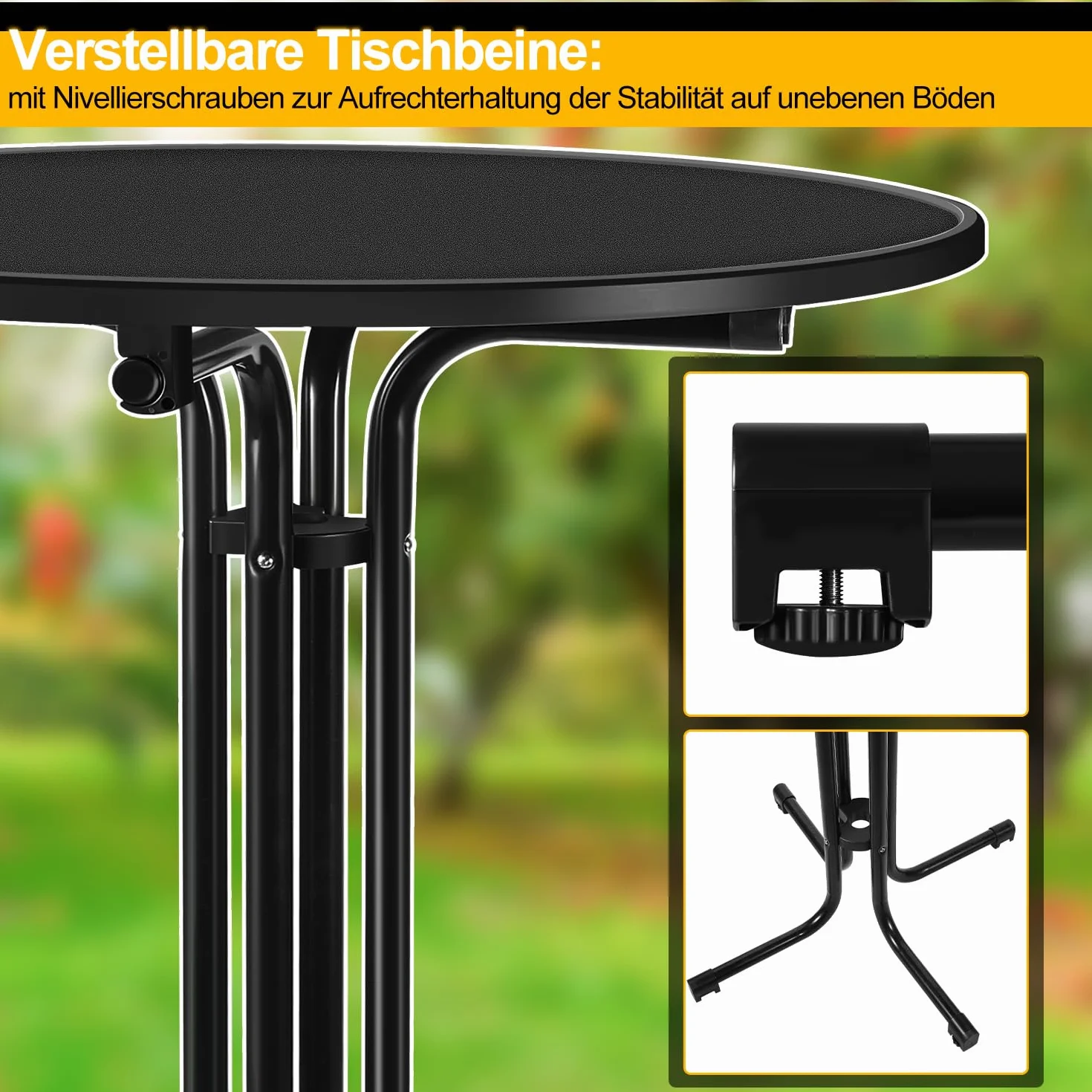 Zestaw 2 stolików barowych, składanych, Ø 80 cm, z pokrowcem, okrągły, 110 cm wysokości, stół bistro, odporny na warunki atmosferyczne, czarny, malowana proszkowo płyta ze stali nierdzewnej