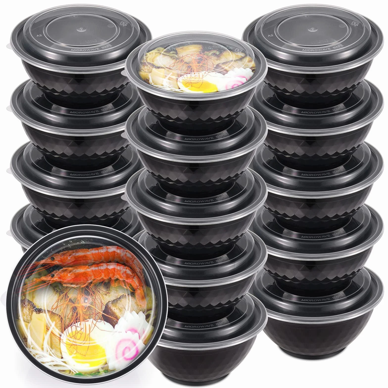 Kitch'nMore Miski do przygotowywania posiłków z pokrywkami, plastikowe pojemniki na żywność z przezroczystymi, szczelnymi pokrywami na makaron, miskę do poke, sałatkę, zupę - zamrażarka, kuchenka mikrofalowa i zmywarka, pojemnik na lunch - 1000 ml, 30-pak