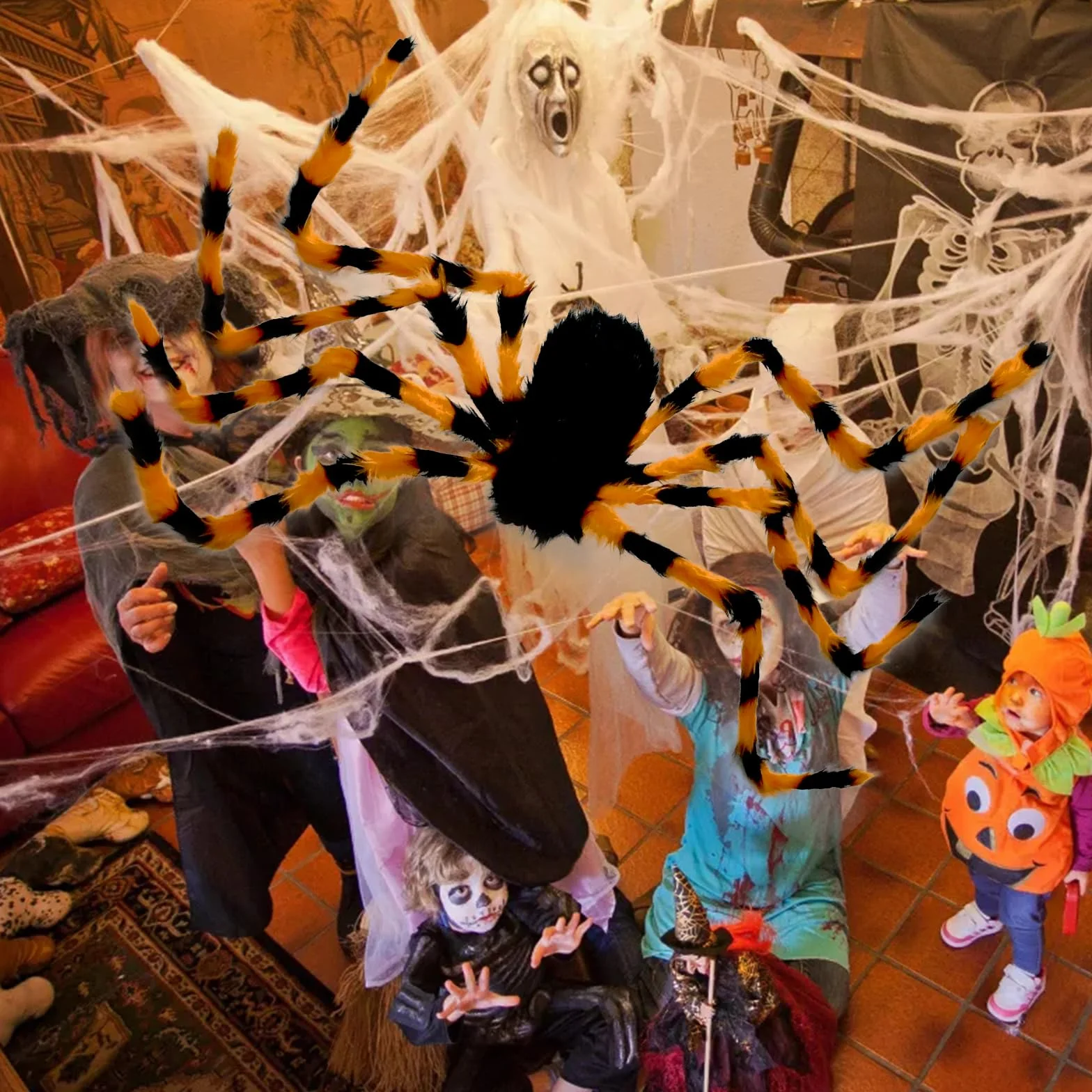 TSLBW Halloweenowy gigantyczny pająk, 150 cm, sztuczny pająk, duży, realistyczny pająk, straszny włochaty pająk, dekoracja na Halloween, ogród, cmentarz, nawiedzony dom, dekoracje (czarny i