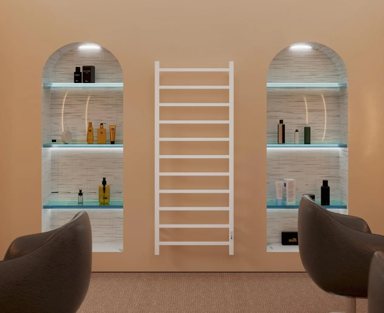 Elna grzejnik na ręczniki, biały, 240 W, 1230 x 530 mm, elektryczny, z timerem i termostatem, energooszczędny, montaż na ścianie, IP44, stal nierdzewna, do łazienki i wynajętego mieszkania