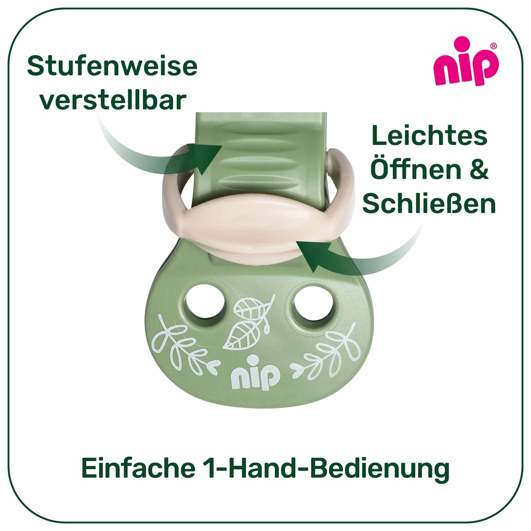 nip Stay Green Pasek do smoczka w 100% z bawełny ekologicznej, wyprodukowano w Niemczech, do smoczków z pierścieniem, stopniowa regulacja, chroni ubrania, kolor: brązowy