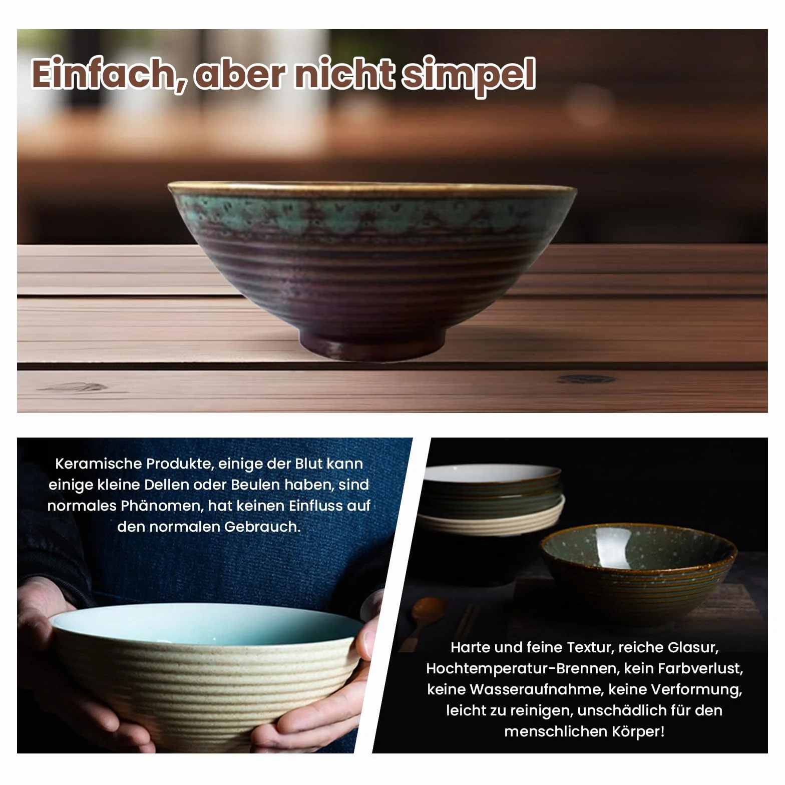 2 sztuki miski na zupę z pałeczkami, widelcem i łyżkami, zestaw 1200 ml miski na ramen, miska do sałaty z ceramiki na udon, azjatyckie makarony, 20 cm duża miska (Pfauenschwanz)