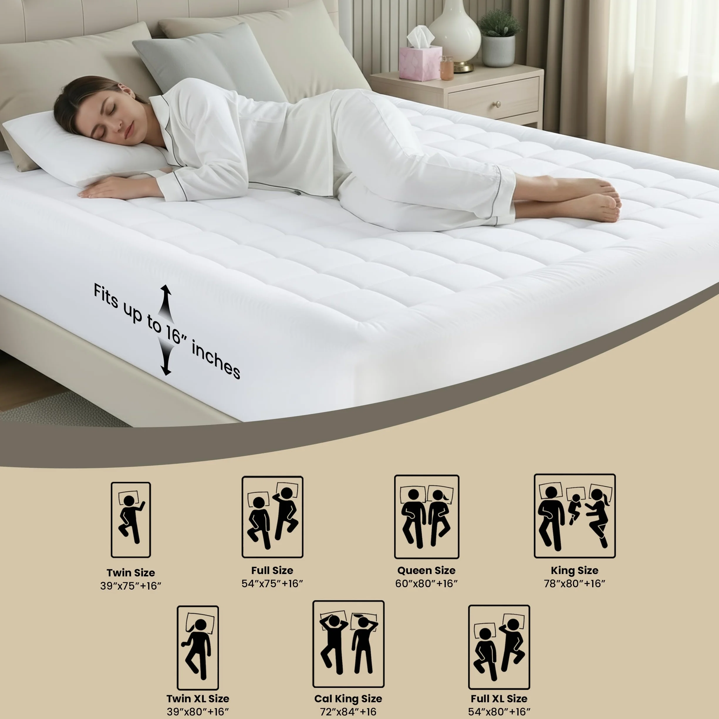 Utopia Bedding Pikowana dopasowana podkładka na materac premium rozmiar queen size - poduszka górna nakładka na materac - elastyczny dopasowany puszysty ochraniacz na materac - pokrowiec na materac