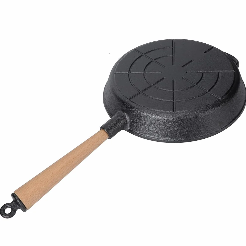 Patelnia żeliwna Patelnia do steków Gruba, wytrzymała patelnia z odpinanym drewnianym uchwytem do kuchni, restauracji Do użytku domowego Czarny 22 cm 24 cm 26 cm (Patelnia z drewnianą rączką o