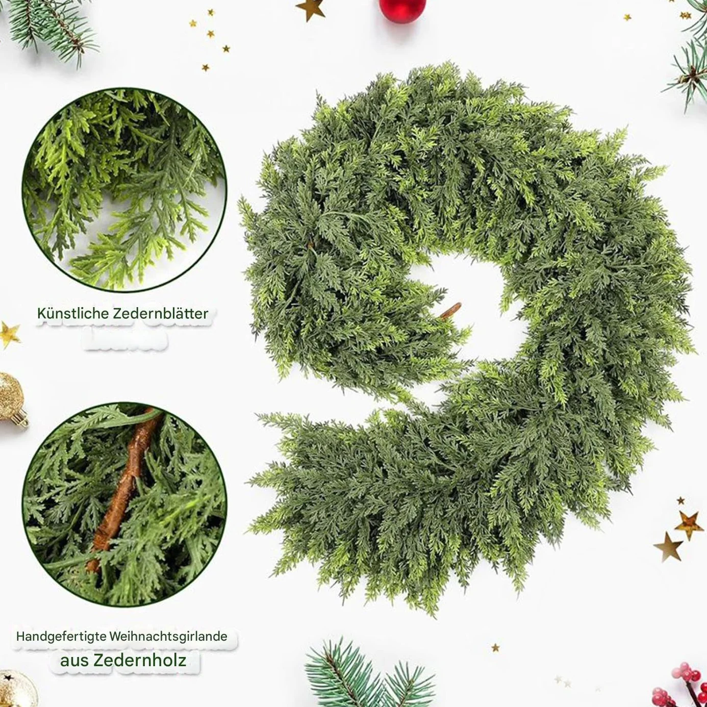 cedrowa – naturalna imitacja sztucznej zielonej biżuterii cedrowej – 1,8 m, kominkowa, dekoracja do użytku wewnątrz i na zewnątrz, dekoracja okna