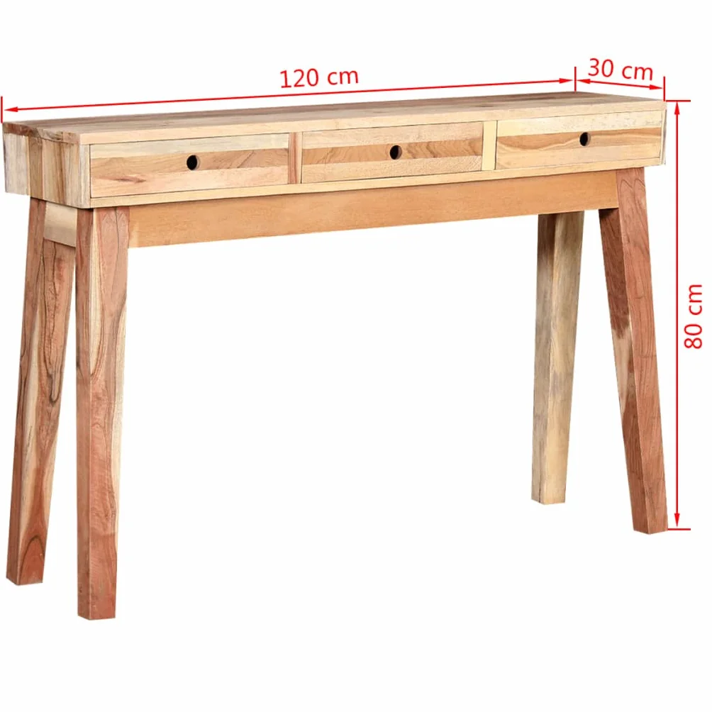 Stolik konsolowy z litego drewna pochodzącego z recyklingu z 3 szufladami, stabilna rama stalowa, komoda do przedpokoju w stylu vintage, stolik pomocniczy 120 x 30 x 80 cm, półka i miejsce do
