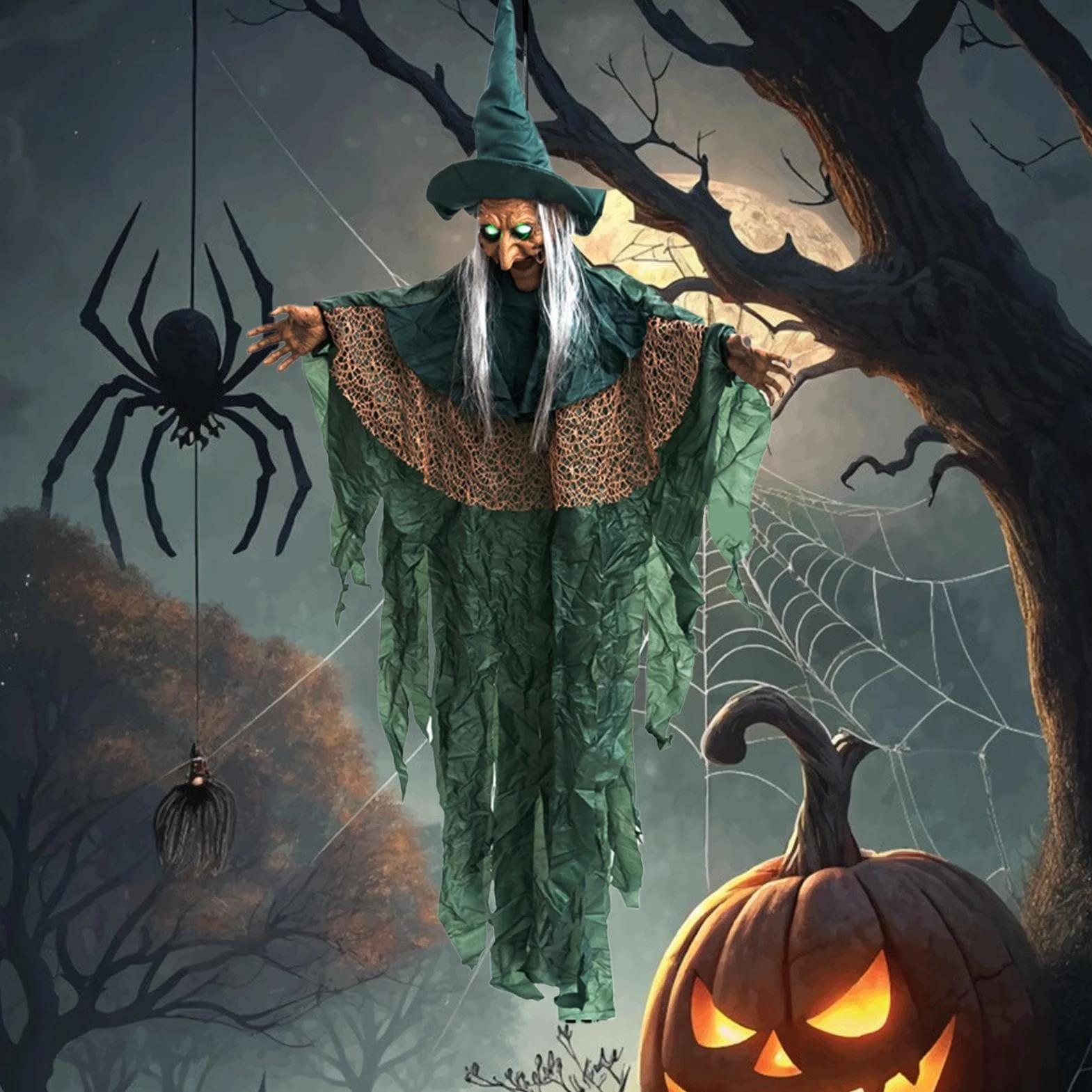 Outdoor Halloween Witches Akcesoria do domu Nawiedzony Latający Animowany | Dekoracje na Halloween na werandę taras podwórko ogród trawnik karnawał świąteczne spotkanie