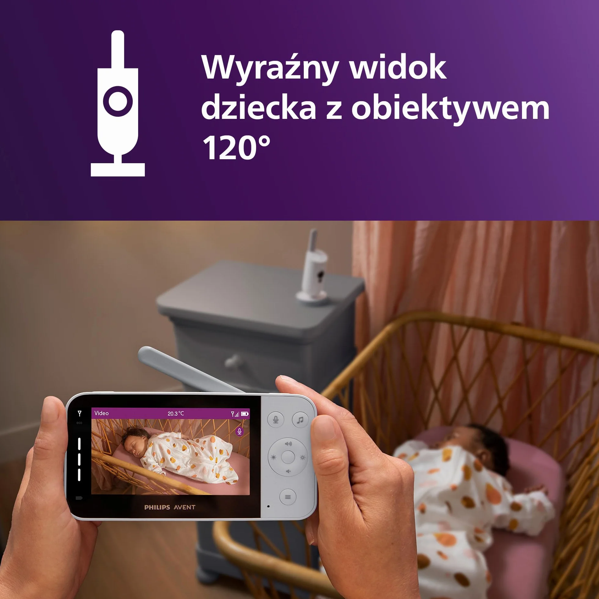 Philips AVENT Elektroniczna niania z łącznością Wi-Fi, wysokiej jakości kamerą HD, funkcją noktowizora, dwukierunkowym dźwiękiem i czasem pracy ekranu 12 godzin w trybie Eco, SCD951/26