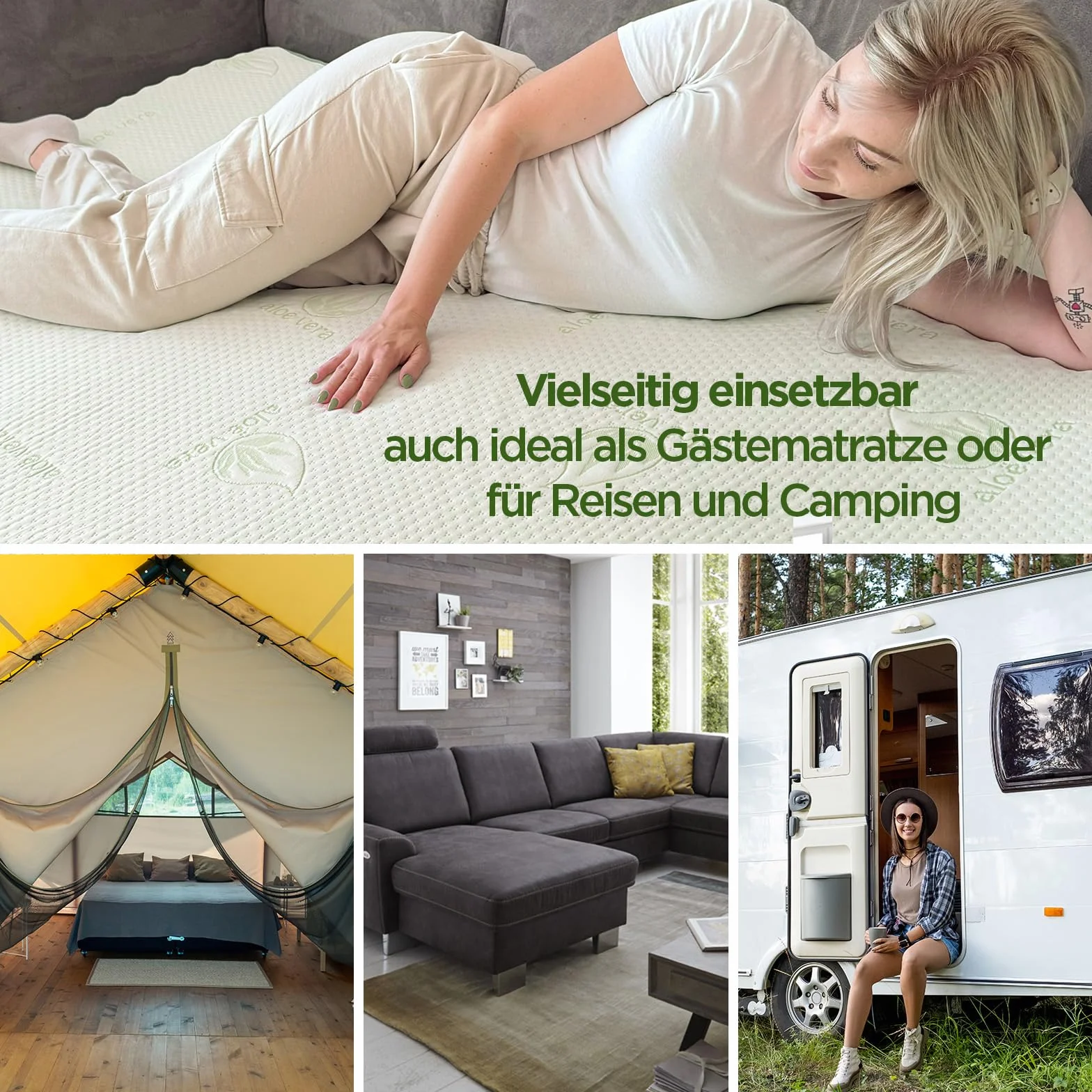 Vitapur Topper Aloe Vera – 70 x 190 cm, pianka memory 4 cm ze strukturą piramidy, zapach aloesu, nadaje się do prania, nakładka na materac
