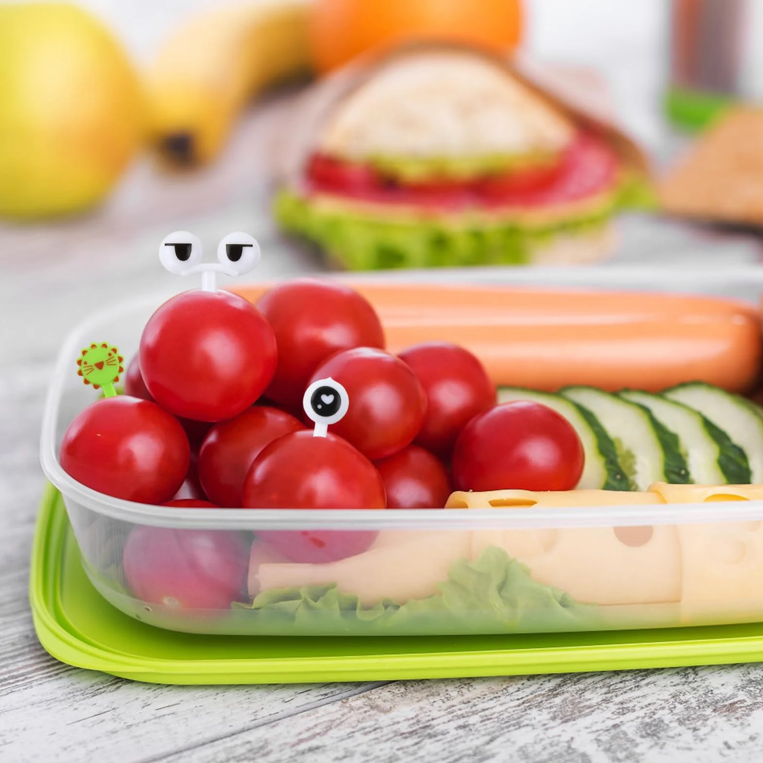 60 sztuk widelców do owoców, mini widelczyki do owoców, z kreskówki, plastikowe akcesoria do pudełek na lunch dla dzieci, wielokrotnego użytku, wykałaczki na owoce, do deserów, owoców,