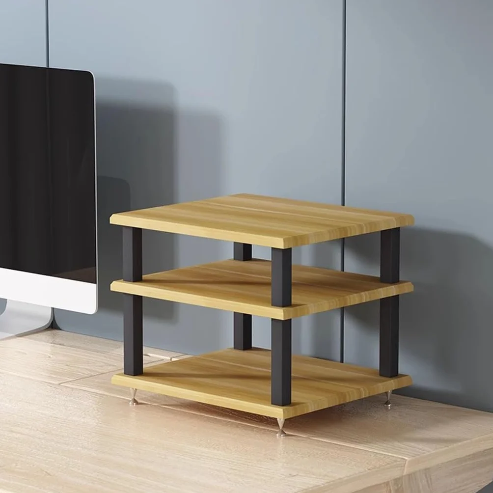 Domowa szafka audio AV – 3-poziomowy drewniany stojak na nośniki do odtwarzaczy płyt i rozrywki, kompaktowy, 40 x 35 x 33 cm, stylowe rozwiązanie do przechowywania dla audiofilów