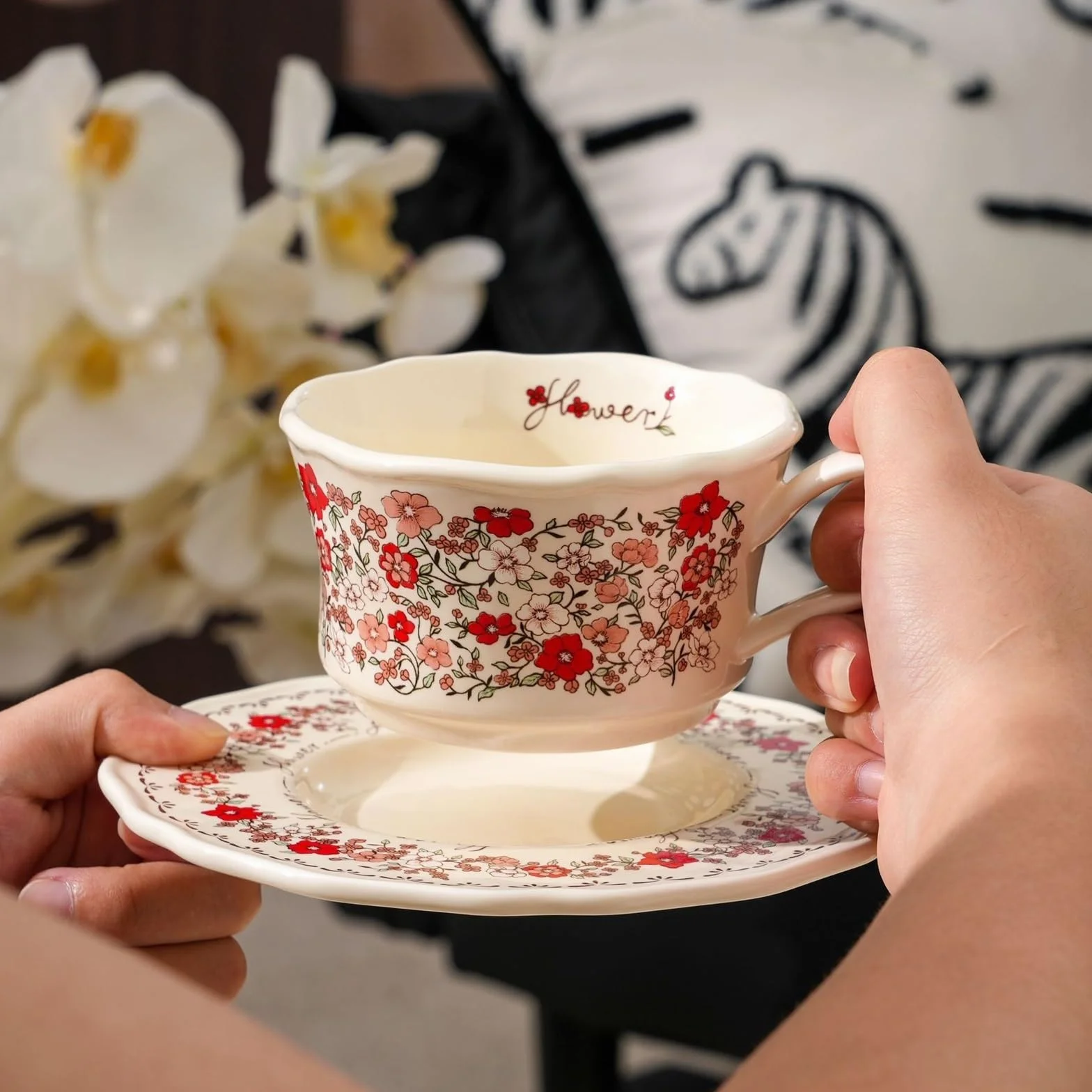 Duszpasterski kwiatowy kubek spodek zestaw ceramiczny kubek do kawy retro