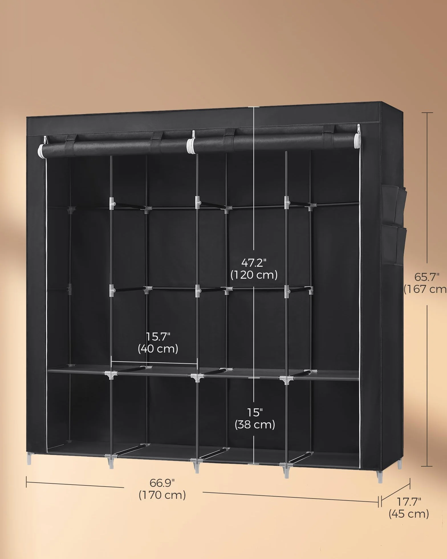 SONGMICS Przenośna szafa organizer z pokrowcem 168 x 40 x 160 cm czarny