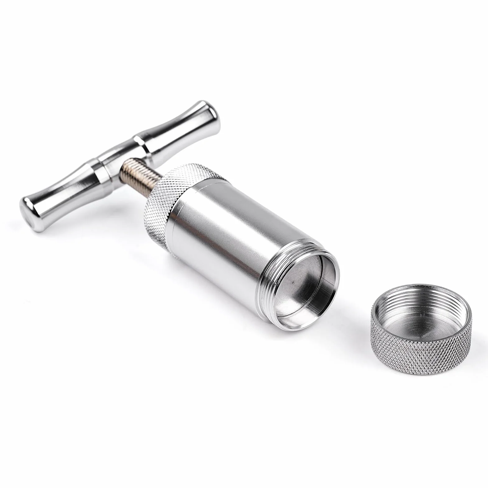 Metalowa Prasa do Pyłków, Srebrne Pudełko Prezentowe, Przenośna Prasa do Ziół w Kształcie Litery T do Kompresji Monet Tytoniowych, Cylindryczna 2,5 cm, Wytrzymała Prasa ze Stopu Aluminiowego