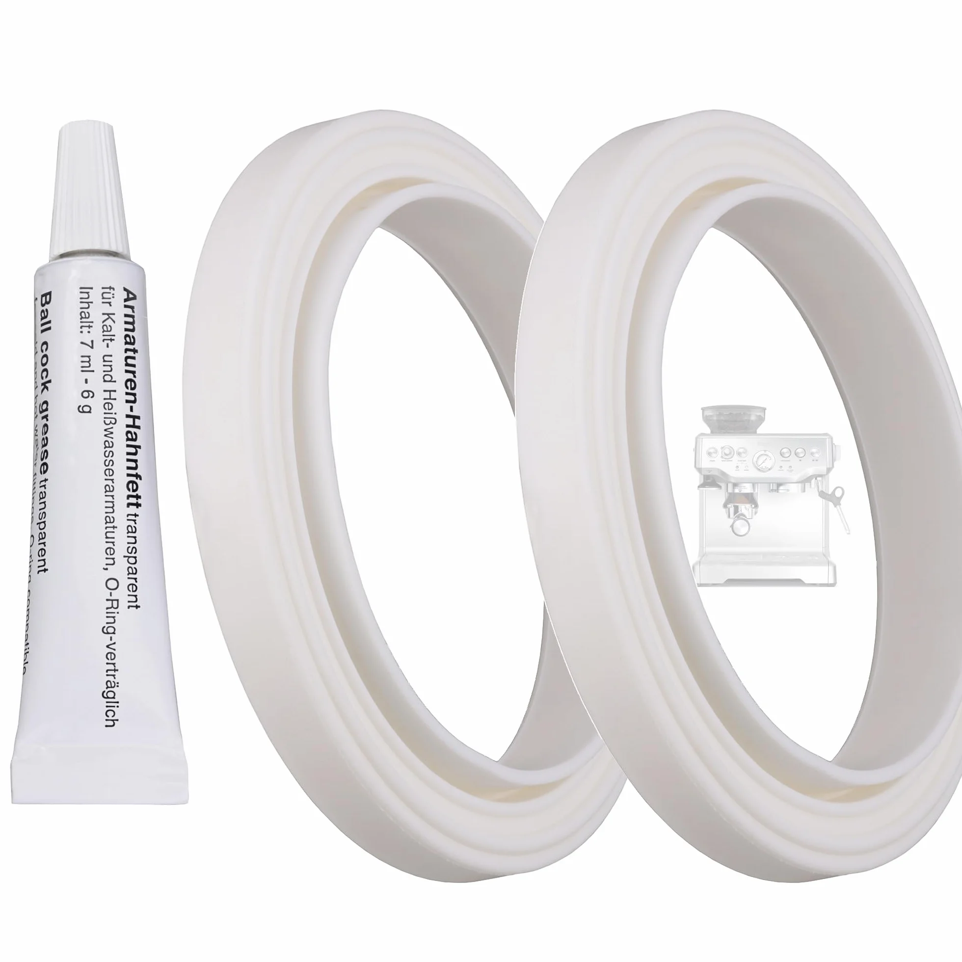 2 x uszczelka o-ring do ekspresów do kawy kompatybilna z zestawem zaparzającym Sage Gastroback & Breville (biała) ø 65 x 49 x 6,8 mm (z wargą 10 mm) wraz z 6 g smarem silikonowym