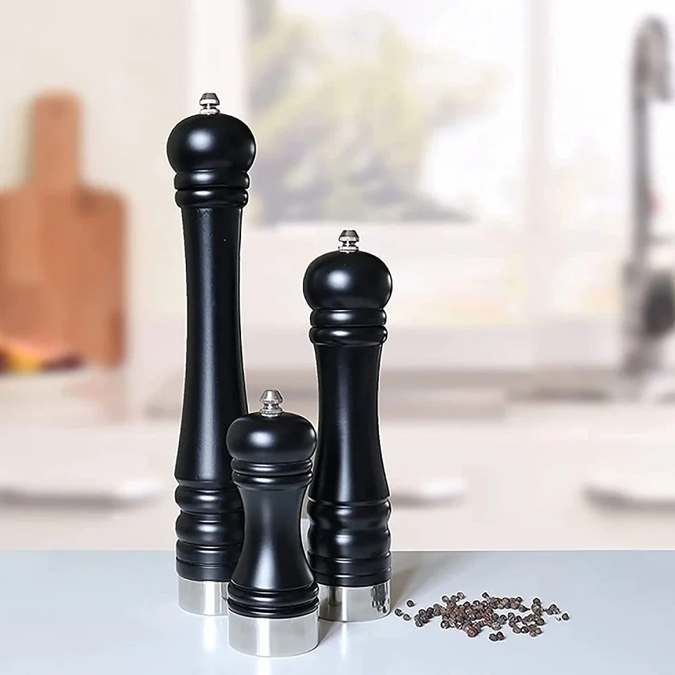 Młynek do pieprzu czarnego, młynek do pieprzu soli morskiej, fantazyjny uchwyt Teppanyaki, ceramiczny rdzeń szlifierski z litego drewna, regulowana grubość - 3 szt