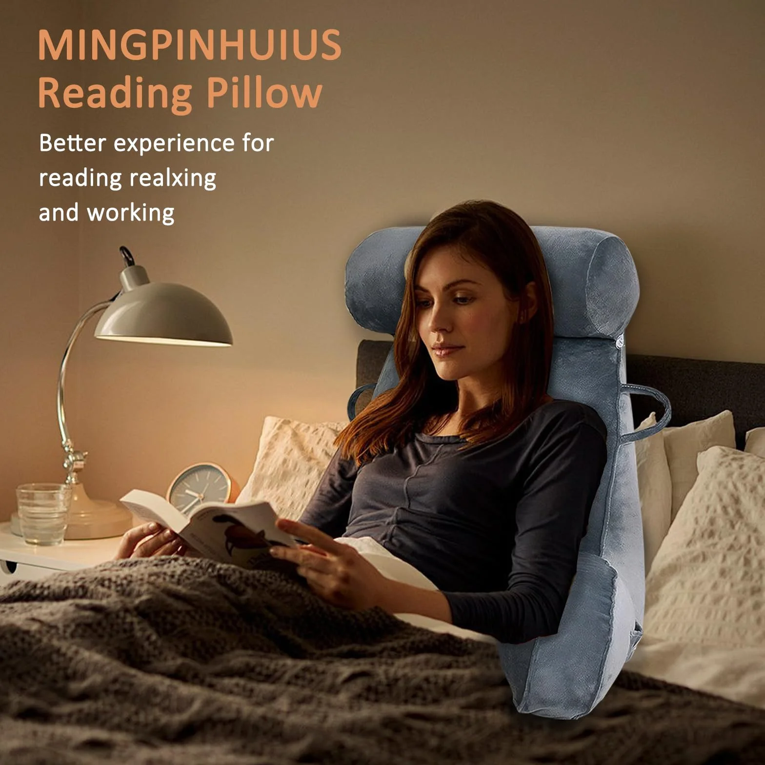 MINGPINHUIUS XL Poduszka do czytania do łóżka i sofy z odpinaną poduszką na szyję, idealna poduszka na plecy dla dorosłych z pianką memory foam dla komfortowego czytania, pracy, zabawy, oglądania