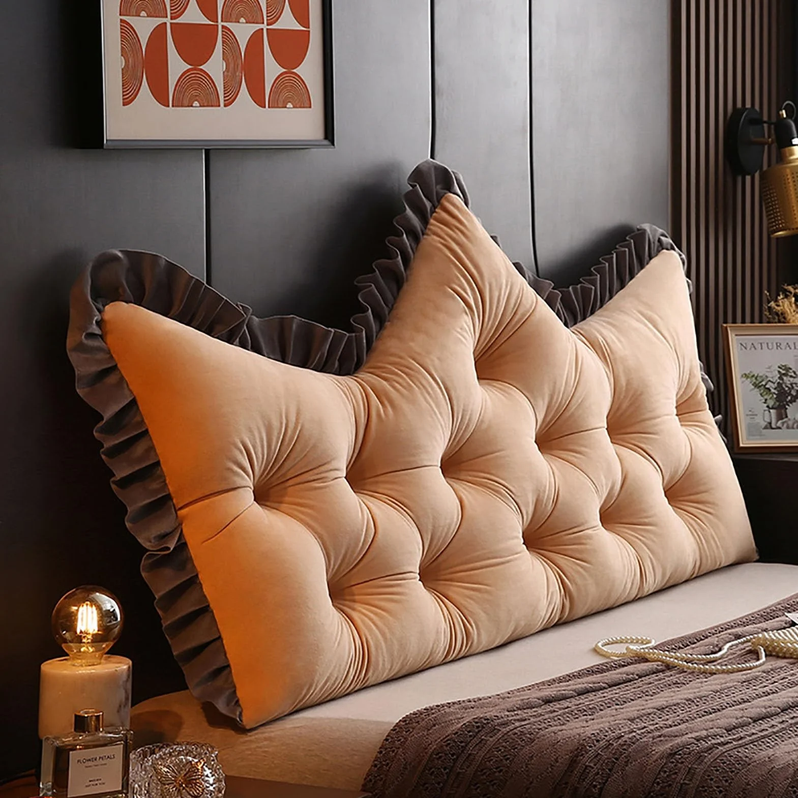 Poduszka do czytania na plecach – nakładka na łóżko na sofę wsparcie lędźwiowe ze zdejmowaną poszewką ss Crown Design Khaki (90 x 50 cm) - idealna do sypialni.