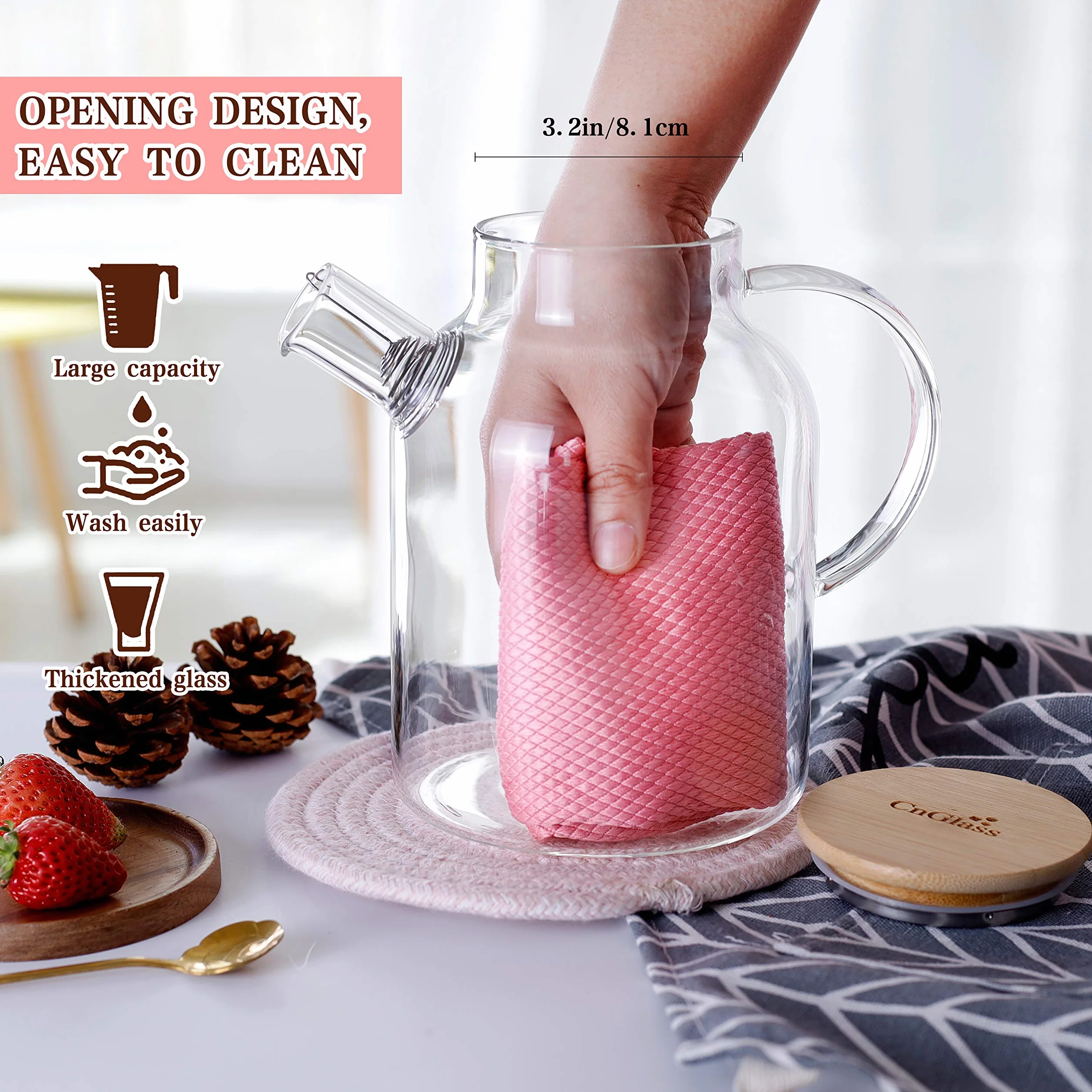 CnGlass Szklany czajnik Płyta kuchenna Bezpieczny, 1500ml Przezroczyste czajniki z wyjmowaną wylewką filtra, czajniczek do luźnych liści i kwitnącej herbaty