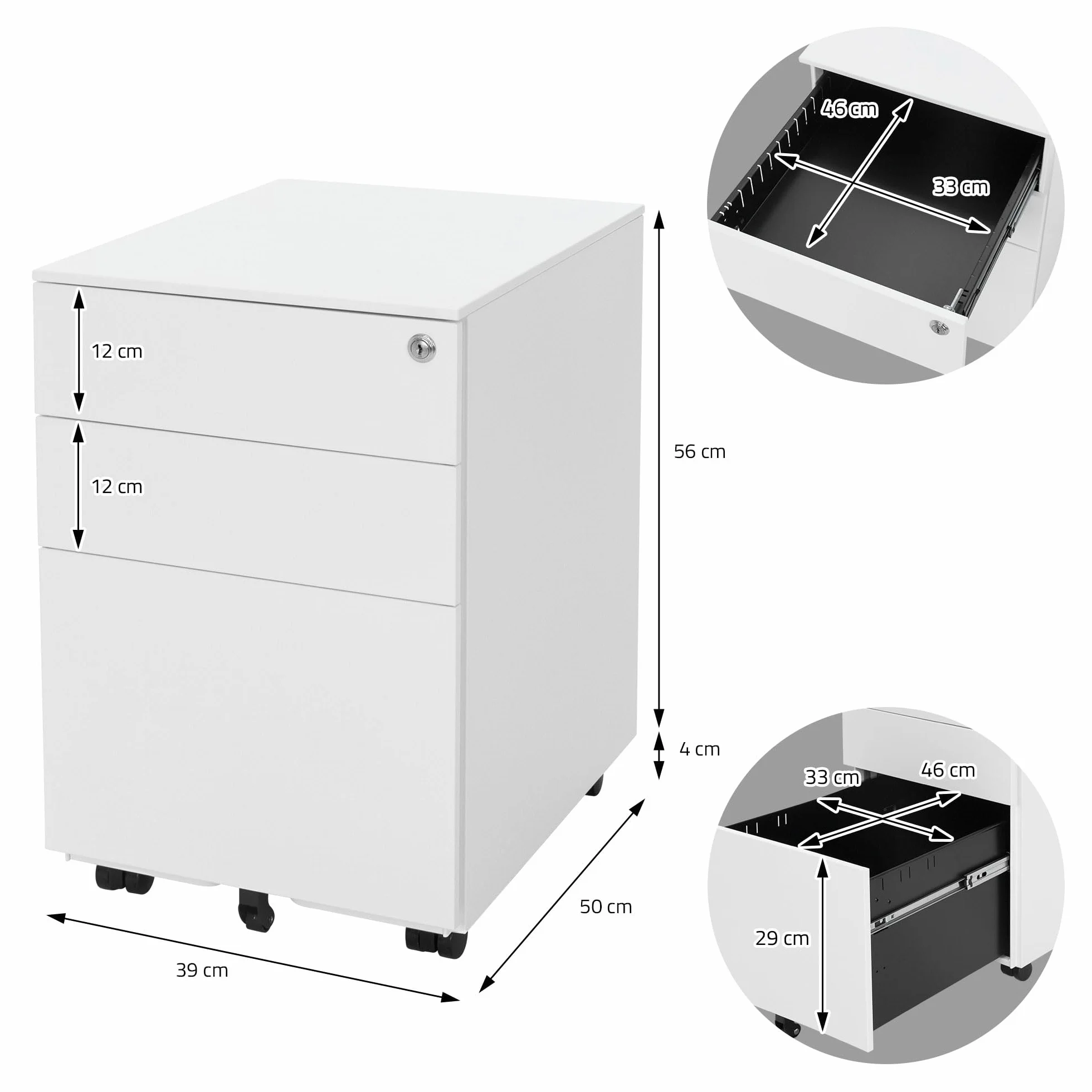 ML-Design Zestaw 2 metalowych kontenerów mobilnych z 3 szufladami 39x50x56 cm stalowy szafka biurowa zamykana