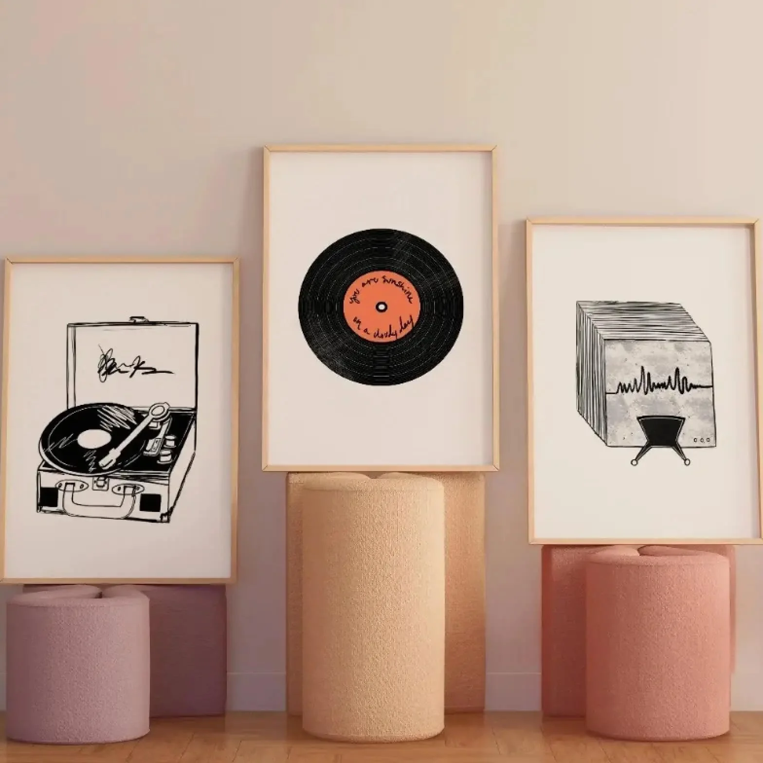 TONGYINLI Drukowanie płyt winylowych z połowy wieku, plakaty i druki fonografowe dla miłośników muzyki, płótno ścienne, obraz do dekoracji salonu, 50 x 70 cm x 3 ramki