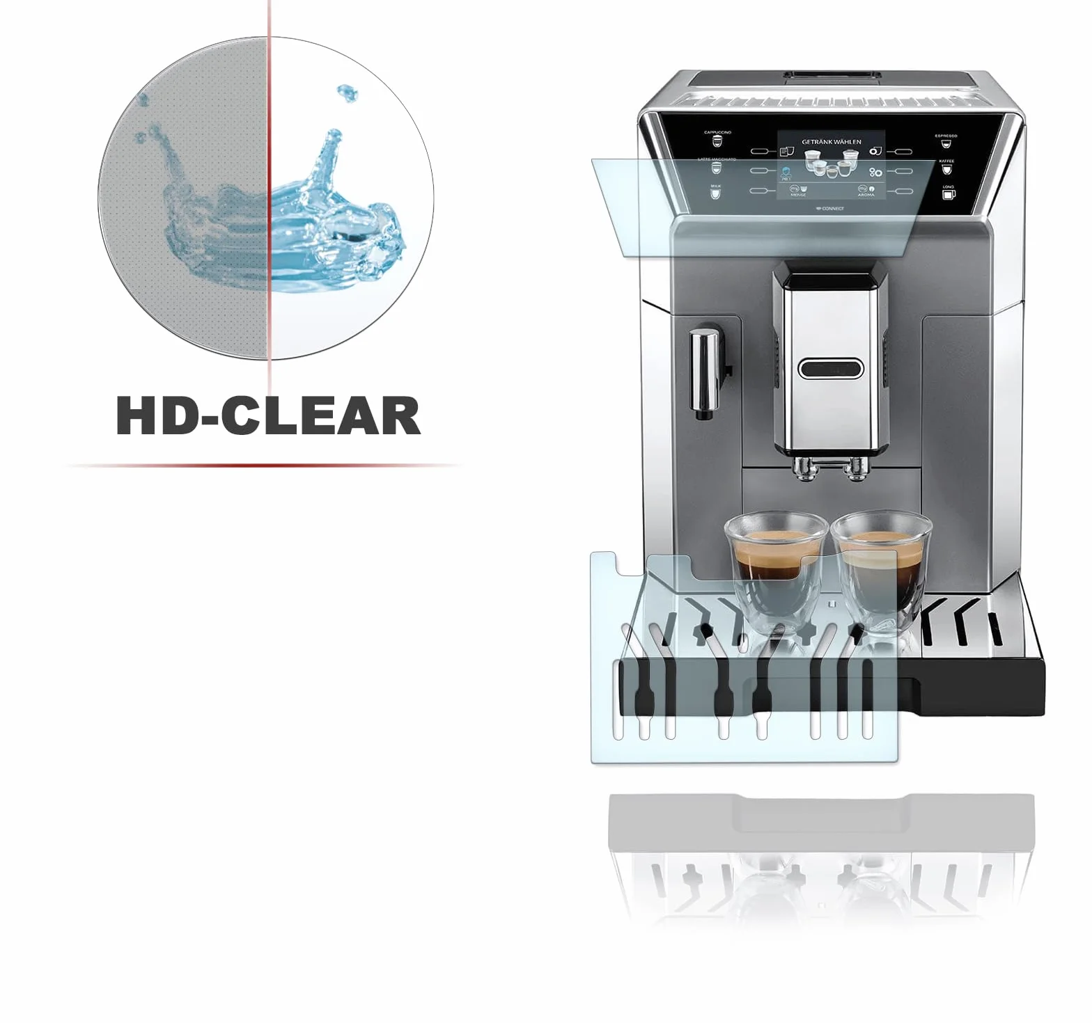 Blacha ociekowa, ochrona przed zarysowaniem, folia ochronna na wyświetlacz odpowiednia do DeLonghi PrimaDonna ECAM CLASS 556.75 556.55