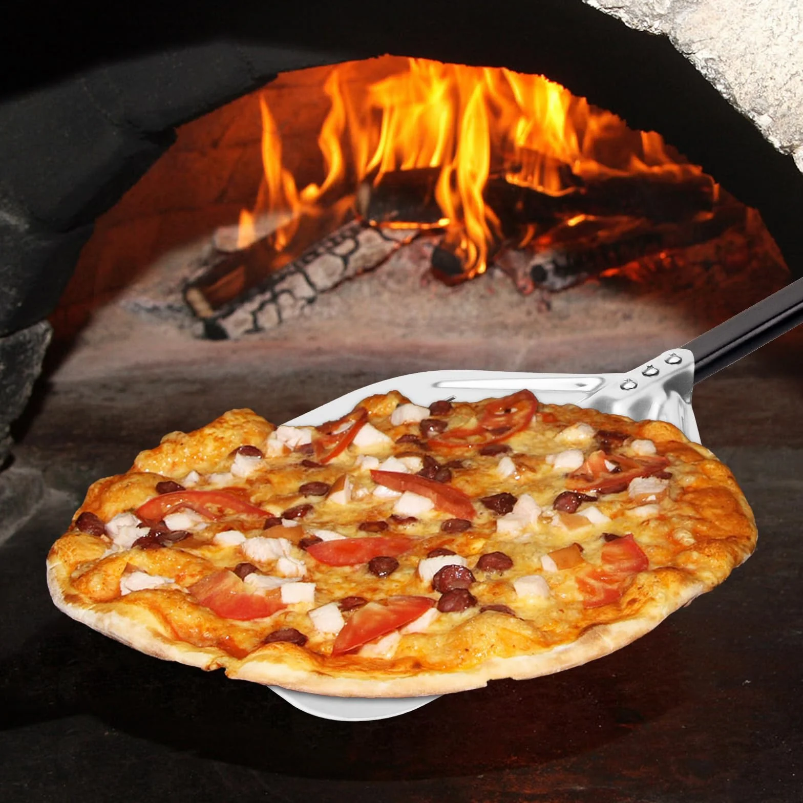 Łopatka do pizzy 40 * 30 cm 12 cali z dużą powierzchnią i odpinanym uchwytem Łopatka do pizzy (ciemny czarny)