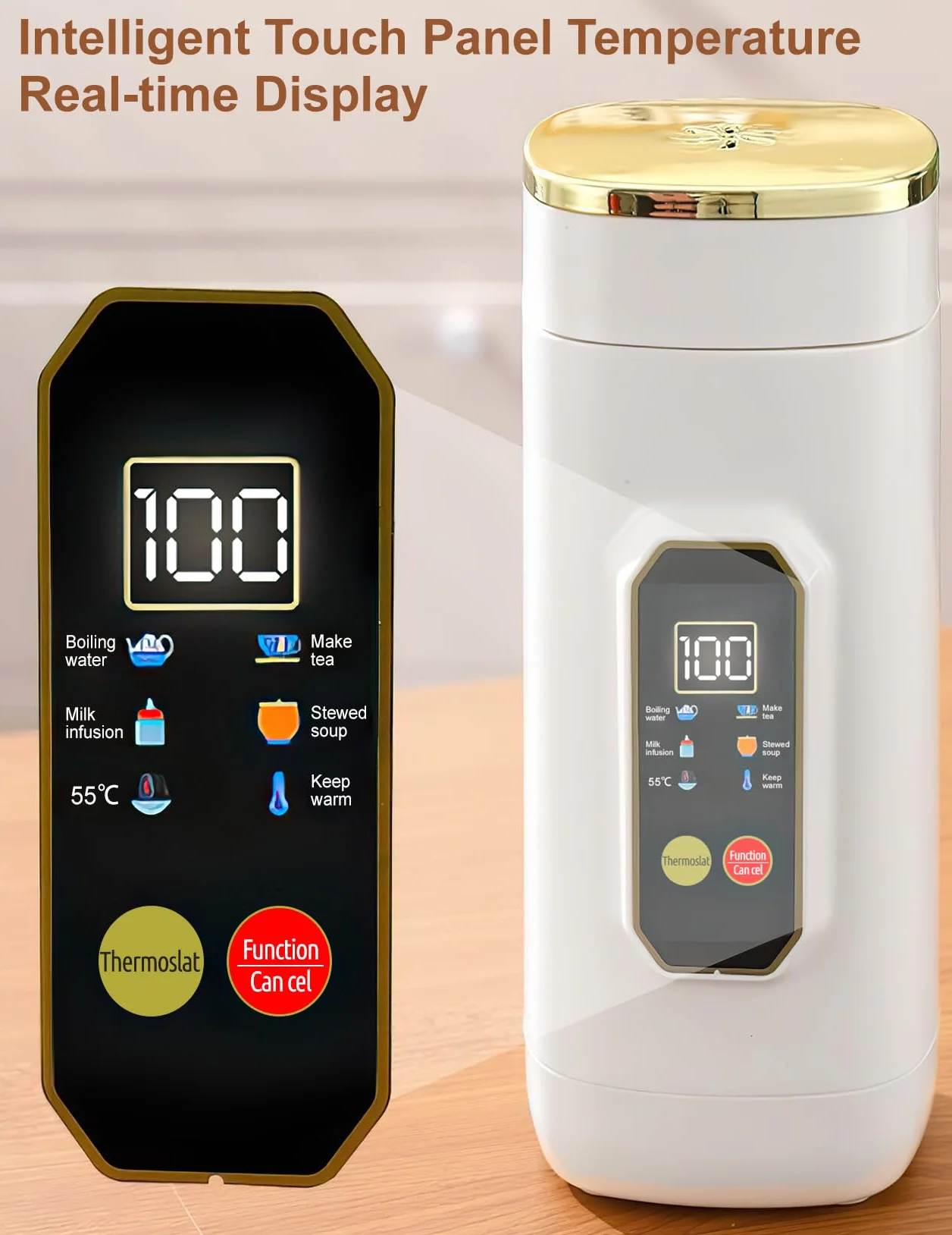 Mały Czajnik Podróżny, 450 ML Mini Czajnik z 6 Ustawieniami Temperatury Wyświetlacz LED Temperatury w Czasie Rzeczywistym Przenośny Czajnik Elektryczny do Herbaty, Mleka dla Niemowląt, Kawy