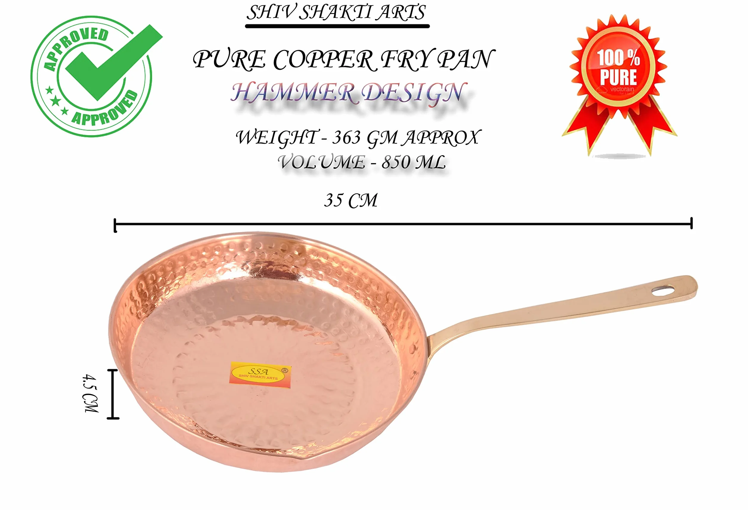 SHIV SHAKTI ARTS Miedziana patelnia Tadka patelnia z łyżką do serwowania, 850 ml, do smażenia, gotowania, serwowania naczyń, domu, hotelu, restauracji, kuchni, Diwali, prezent, 2 sztuki