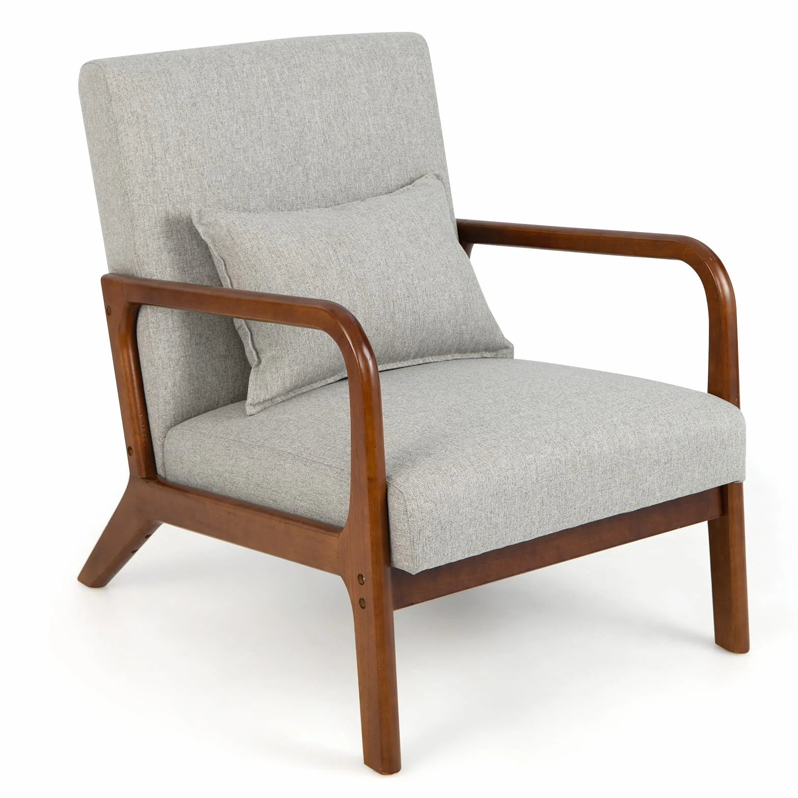 COSTWAY Fotel do salonu, tapicerowany, nowoczesne krzesło, drewno, z podłokietnikami, jednoosobowa sofa do salonu, sypialni, 65 x 79 x 77 cm, szary