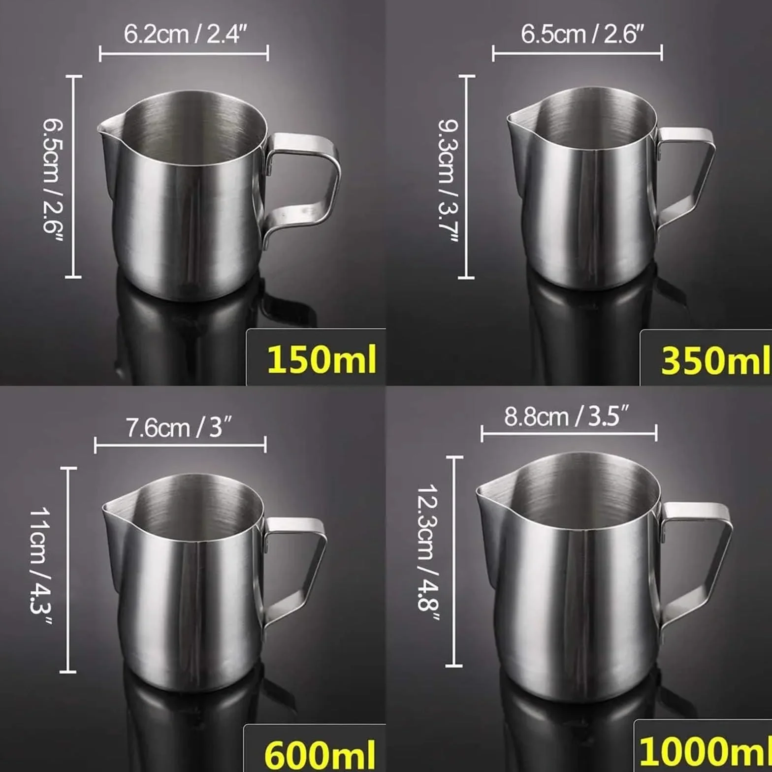 Dzbanek na mleko ze stali nierdzewnej | 100,150,350,600,1000 ml Dzbanek do spieniania mleka ze stali nierdzewnej do kawy(1000ml)