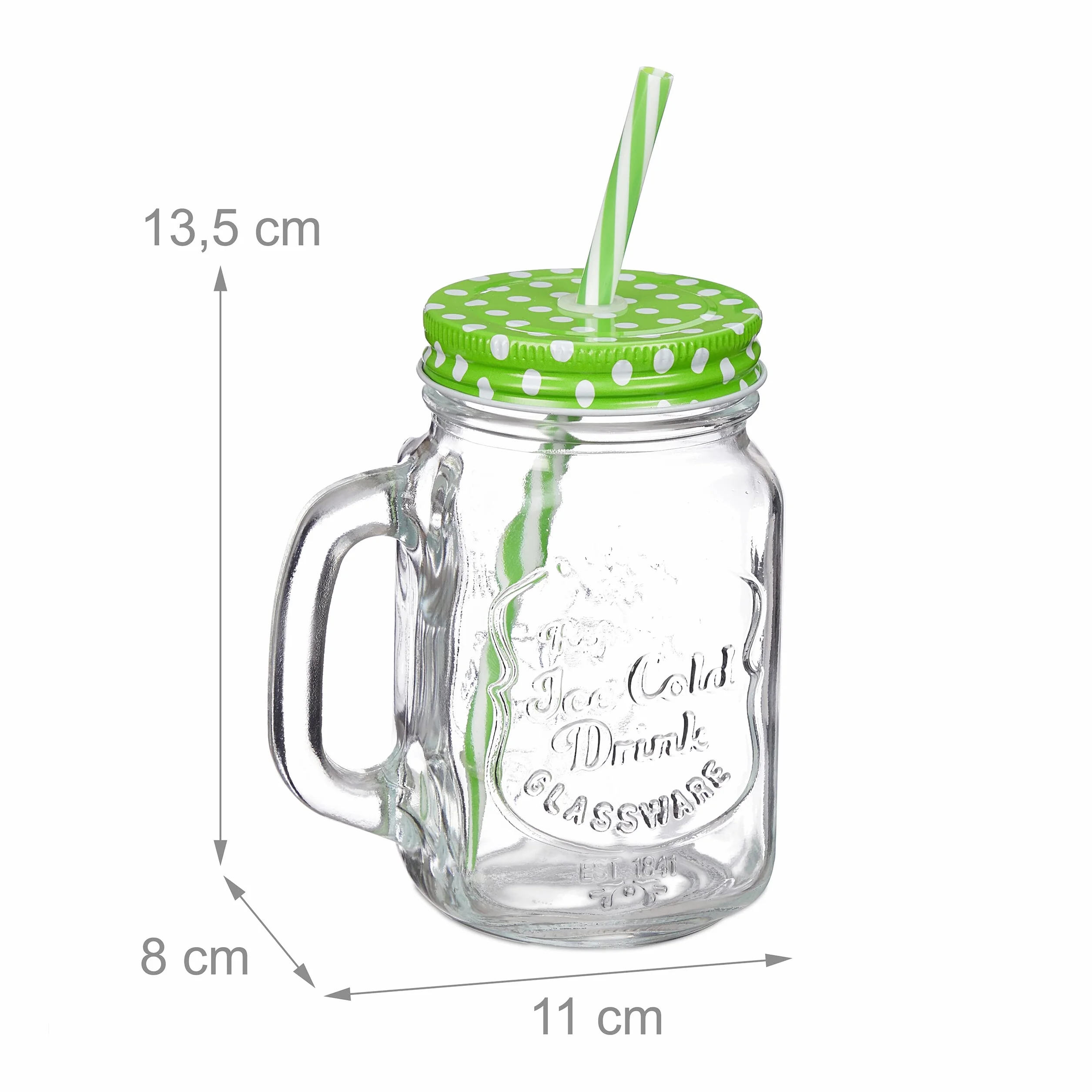 Relaxdays zestaw 4 słoików ze słomkami, retro szklanki na napoje z uchwytami, po 500 ml, idealne na lato, kolorowy