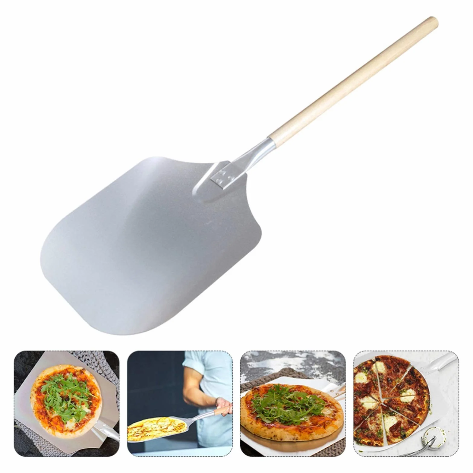 Łopatka do pizzy 1 szt. Drewniana rączka Łopatka do pizzy Aluminiowa łopatka do pizzy Podnośnik do pizzy do restauracji,Assorted Color-90x30.5x2.5cm