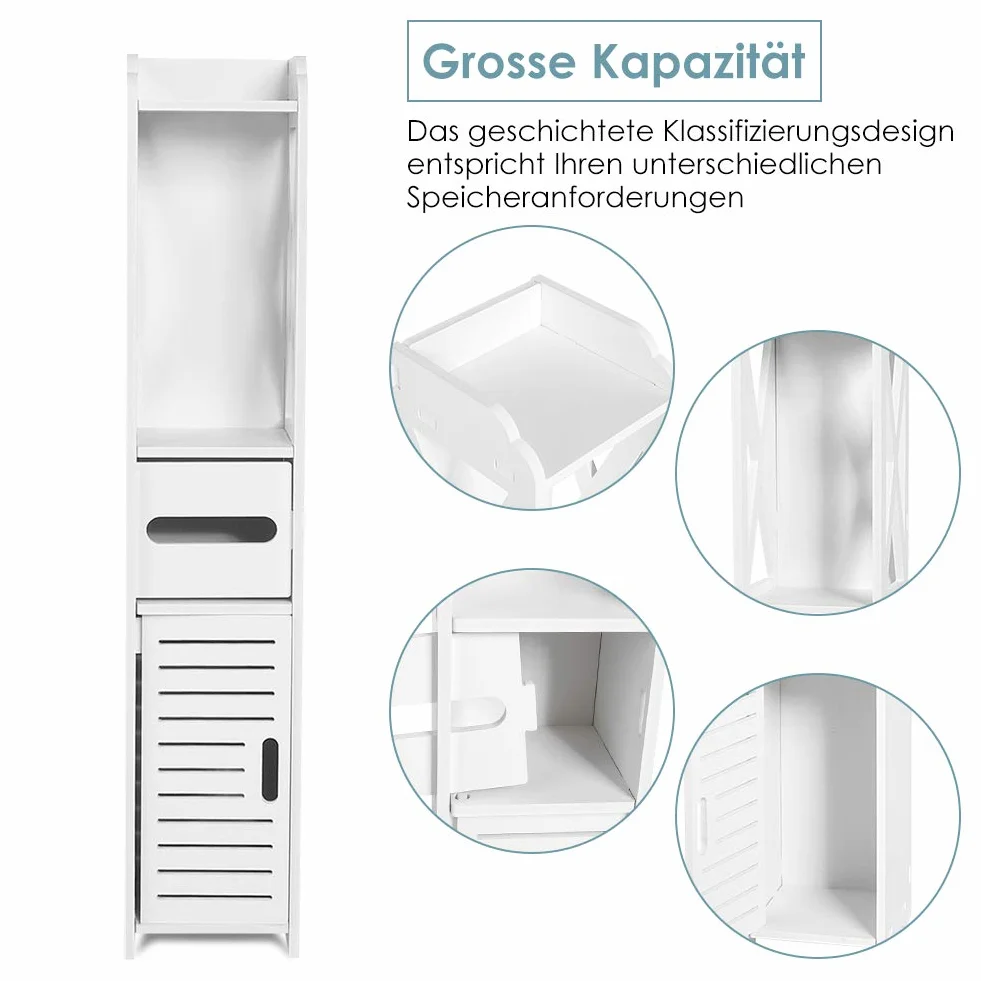 Badezimmerschrank Weiß Toilettenrollenhalter Badregal Standschrank Seitenschrank Standregal mit Papierschicht für Badezimmer Schlafzimmer Wohnzimmer Küche Flur, 80 x 15,5 x 15