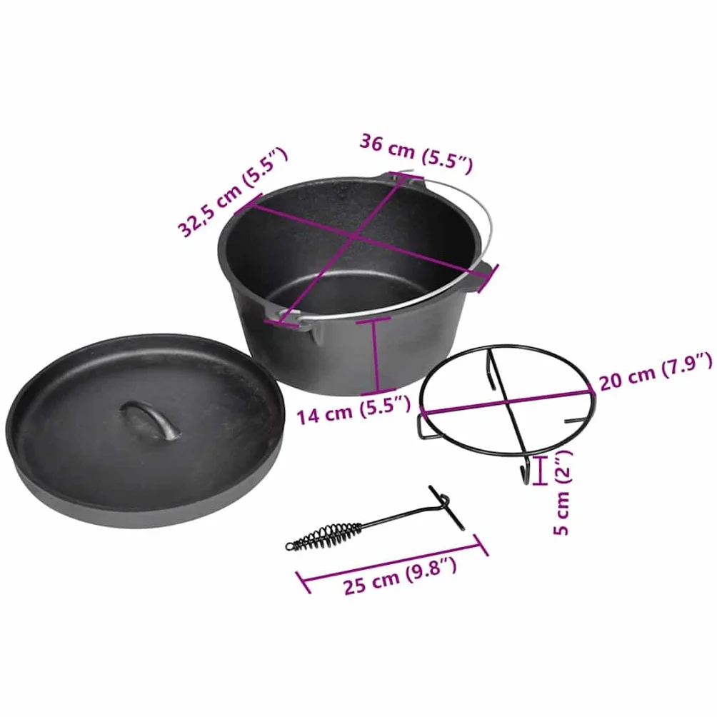 Garnek Dutch Oven żeliwny garnek do duszenia 8,8 l z pokrywką i uchwytem i torbą do przenoszenia potraw z mięsa, warzyw, gotowania i smażenia w piekarniku, kuchence gazowej