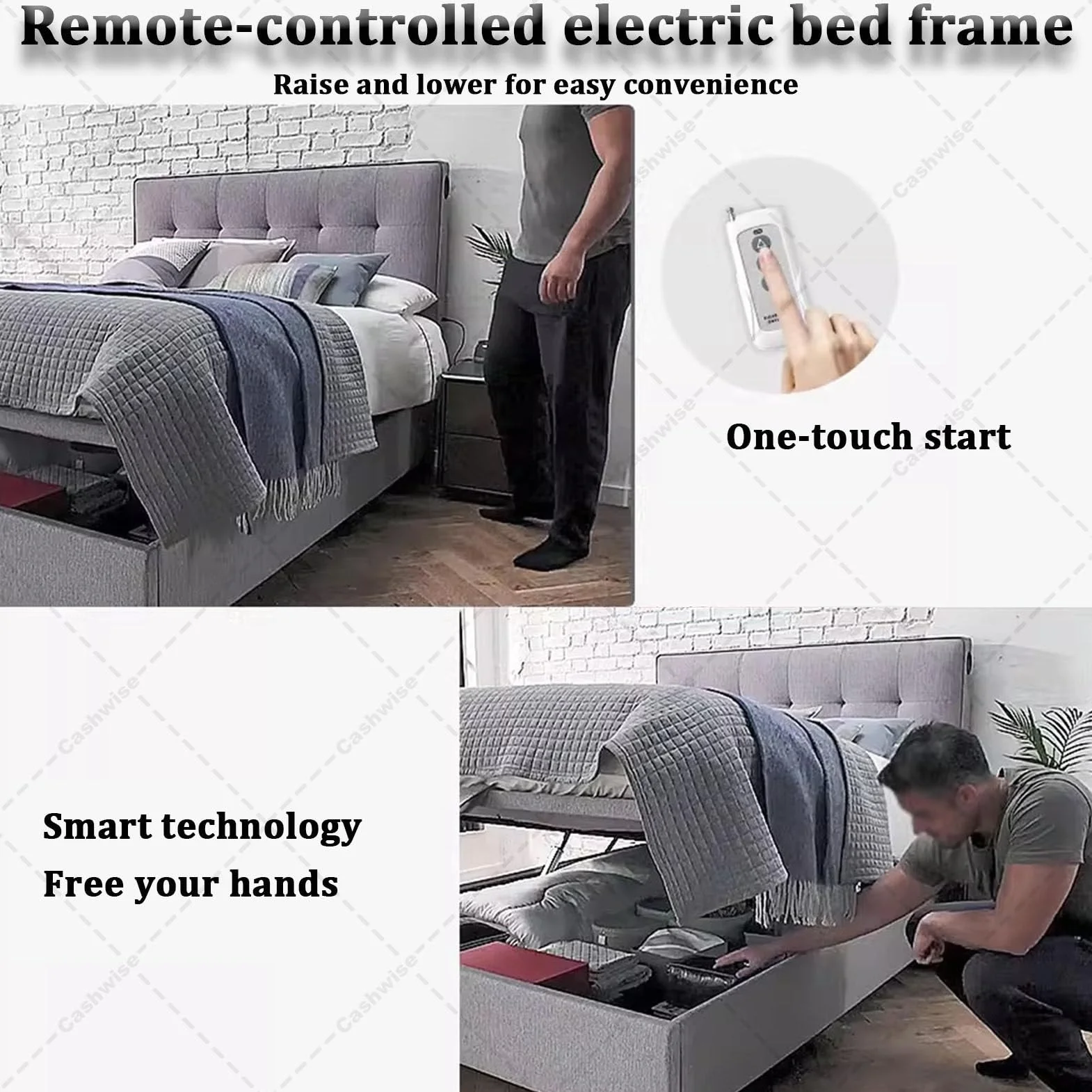 Elektryczny mechanizm podnoszenia łóżka, funkcja zdalnego sterowania, nośność 600 kg, do pudełka do przechowywania i podstawy Divan (czarny 150 cm)