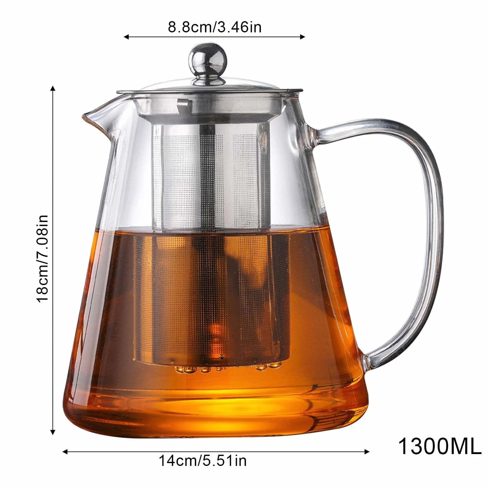 Dzbanek do herbaty z wkładem cedzakowym i pokrywką: 1300 ml dzbanek do herbaty ze szkła borokrzemowego, szklan dzbanek do herbaty z odpinanym wkładem cedzakowym, szklan dzbanek do herbaty, odporny na