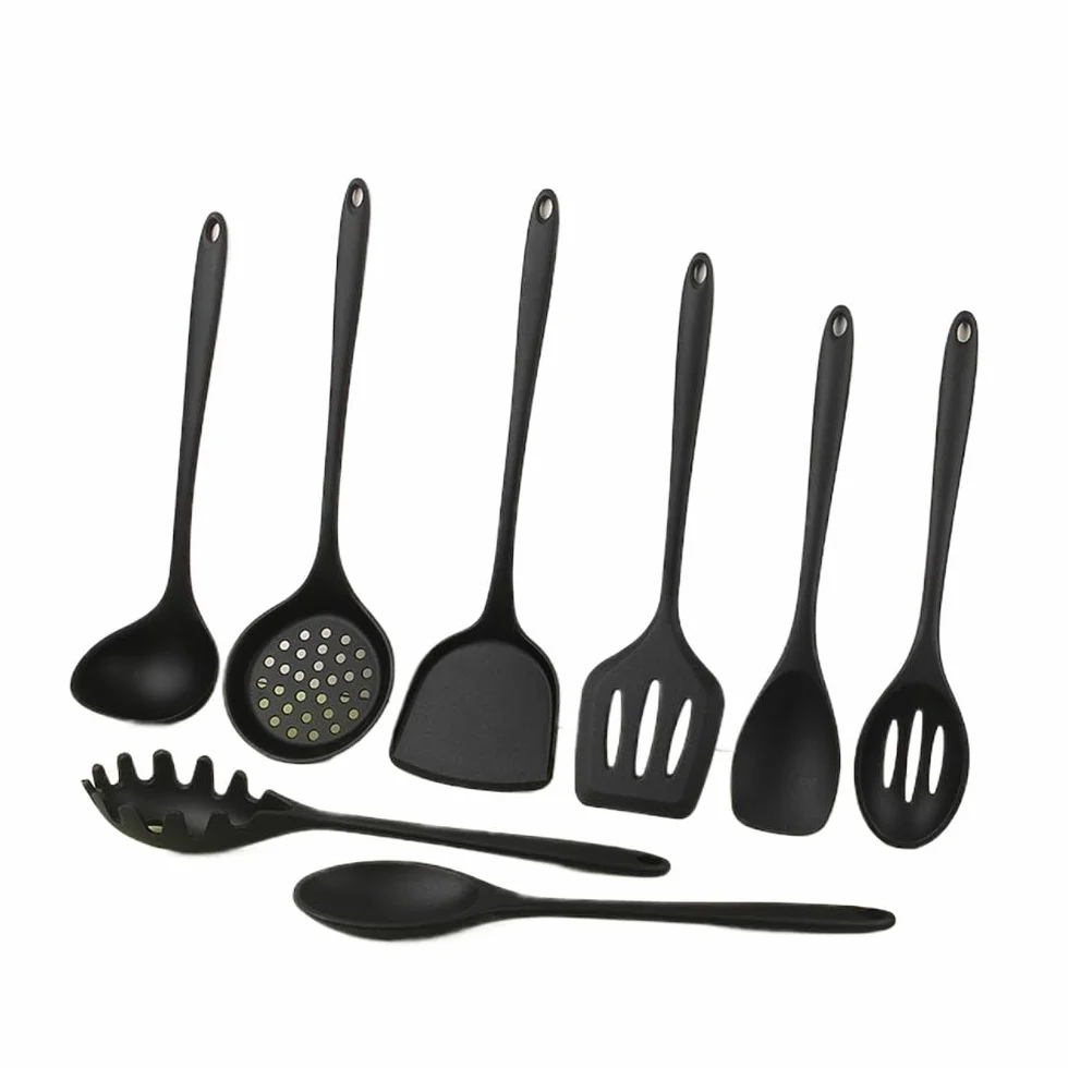8ps domowe czarne silikonowe przybory kuchenne 8-częściowy zestaw chińskich łyżek do spaghetti sałatka spaghetti