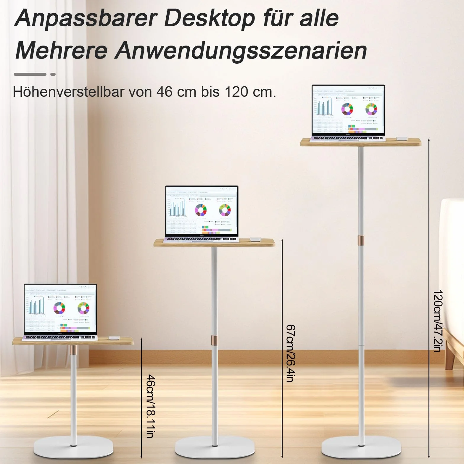 Regulowane stojące biurko, 46–120 cm, białe, do laptopa, projektora, biura, gabinetu, pracy