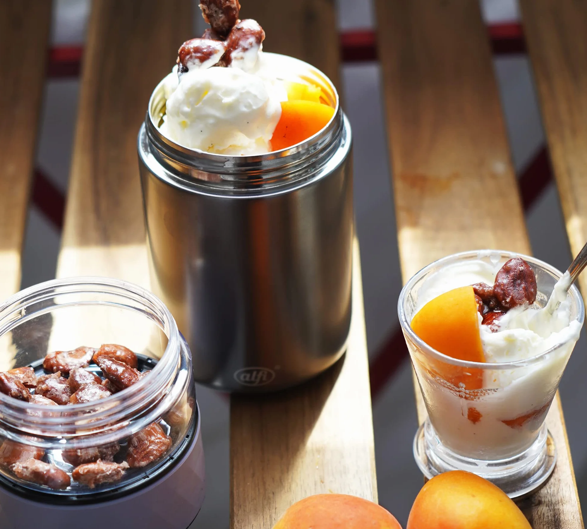 alfi Endless kubek na żywność, 500 ml, lawendowy, ze stali nierdzewnej, z pojemnikiem na przekąski, 3-częściowy, izolowany pojemnik zabezpieczony przed wyciekiem, utrzymuje ciepło przez 5 godzin,