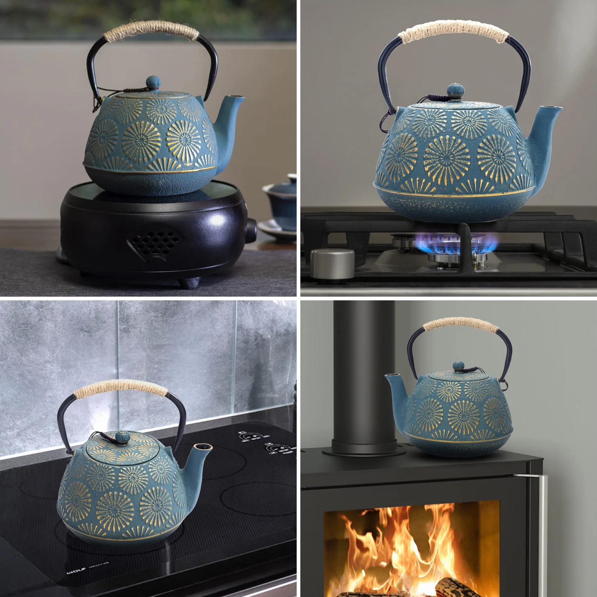Żeliwny czajniczek, czajnik do herbaty na blat z zaparzaczem, duża pojemność 1200 ml Sakura Design japoński dzbanek do herbaty do luźnych liści powlekany emaliowanym wnętrzem, 1,134 g