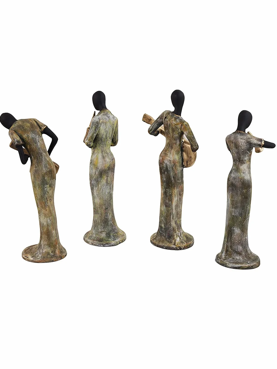 Fascinate Care zestaw 4 muzycznych damskich figurek instrumentów do zabawy, element dekoracyjny figurki kolekcjonerskie do dekoracji domu, półka ścienna, stół, biuro, salon, dekoracja, przedmiot (poliester, każda 34 cm)
