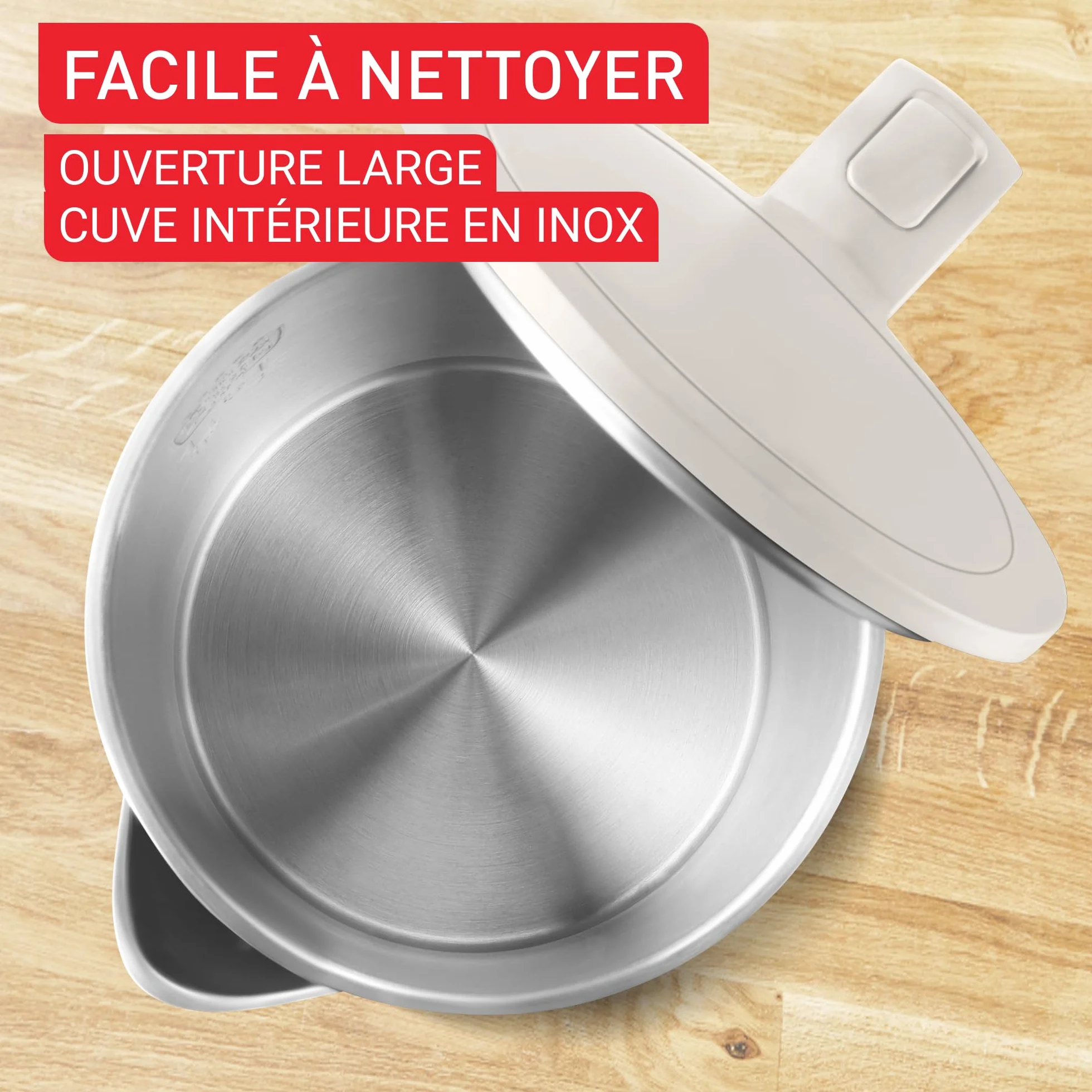 Tefal KO140BE0 Thermo Protect Czajnik elektryczny, minimalistyczny design, bezpieczna obudowa, 1500 W, jasnoszary, stal nierdzewna
