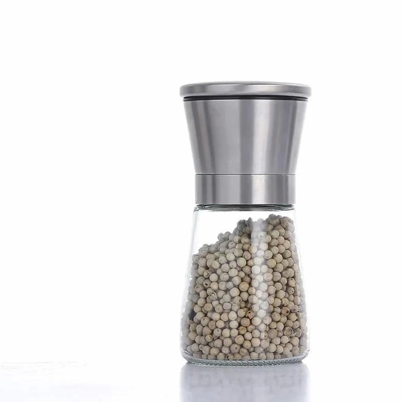 Młynek do pieprzu i soli, 5-poziomowy ceramiczny regulowany młynek do soli pieprzowej ze stali nierdzewnej, z możliwością ponownego napełniania(Stainless Steel 01)