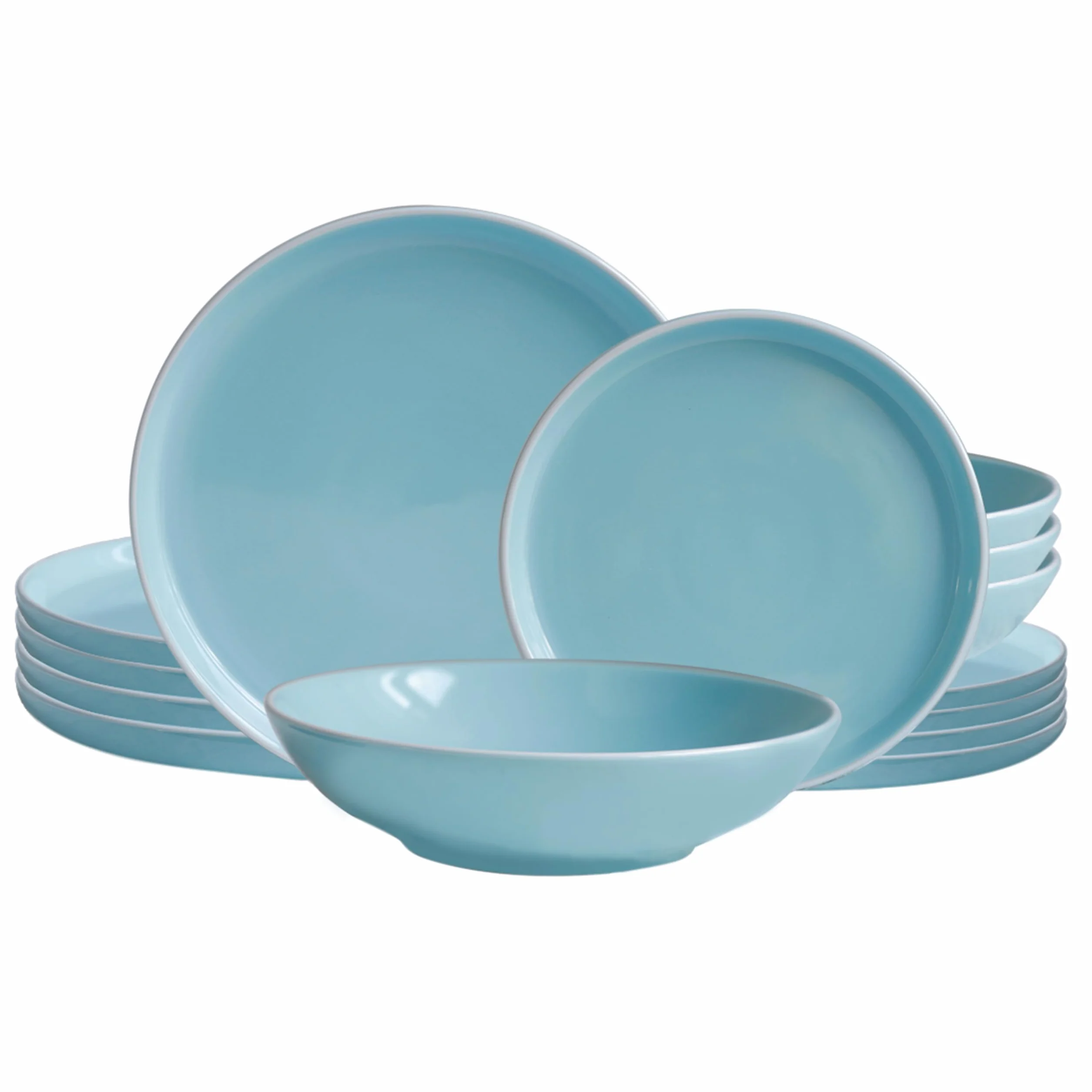 ECHTWERK 12-częściowy zestaw zastawy stołowej w stylu vintage "Nerea" z motywem natury, dla 4 osób, pastelowy zestaw naczyń z kamionki, 4 x talerz obiadowy, 4 x talerz do zupy, miętowy