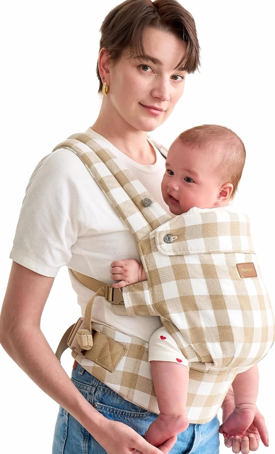 Momcozy Nosidełko dla niemowląt z naturalnego lnu bawełnianego: wyjątkowo trwałe, ergonomiczne, lekkie i wygodne – bez rąk dla matek i ojców – łupkowa kratka
