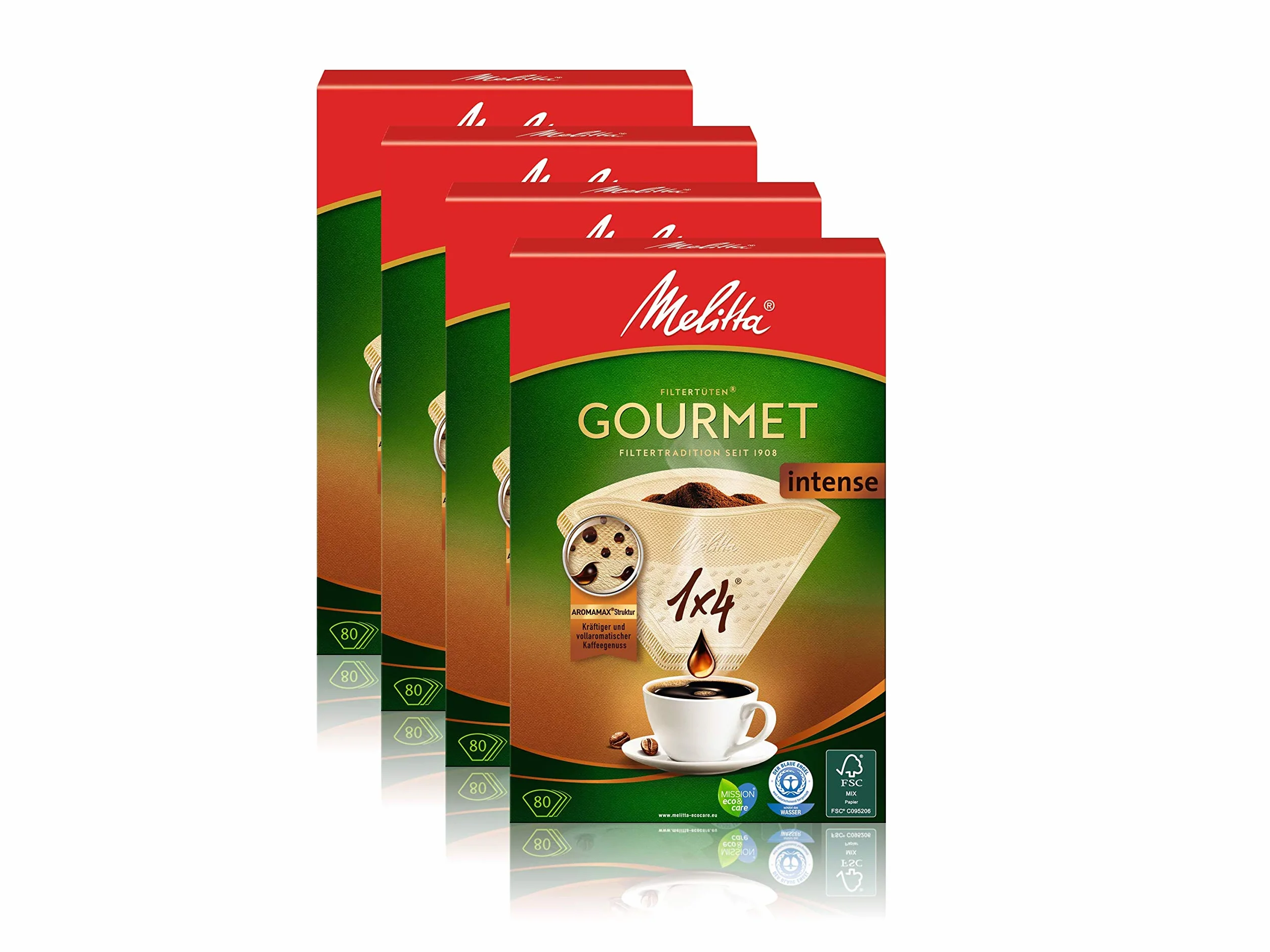 Melitta torebki filtracyjne 1 x 4/80 Gourmet Intense naturalny brąz, 4 sztuki w opakowaniu (4 x 1 sztuka)