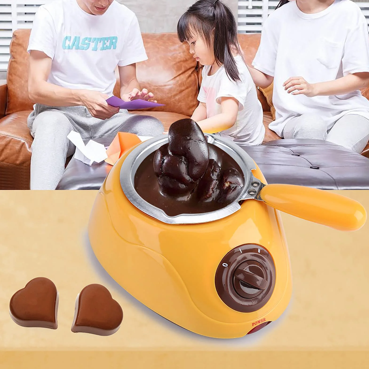 Zestaw do wytapiania czekolady, fondue, elektryczna maszyna do topienia sosów karmelowych, marshmallows, serów DIY, cukierków, z zestawem akcesoriów na noclegi, urodziny, dla kobiet i dzieci (żółty)