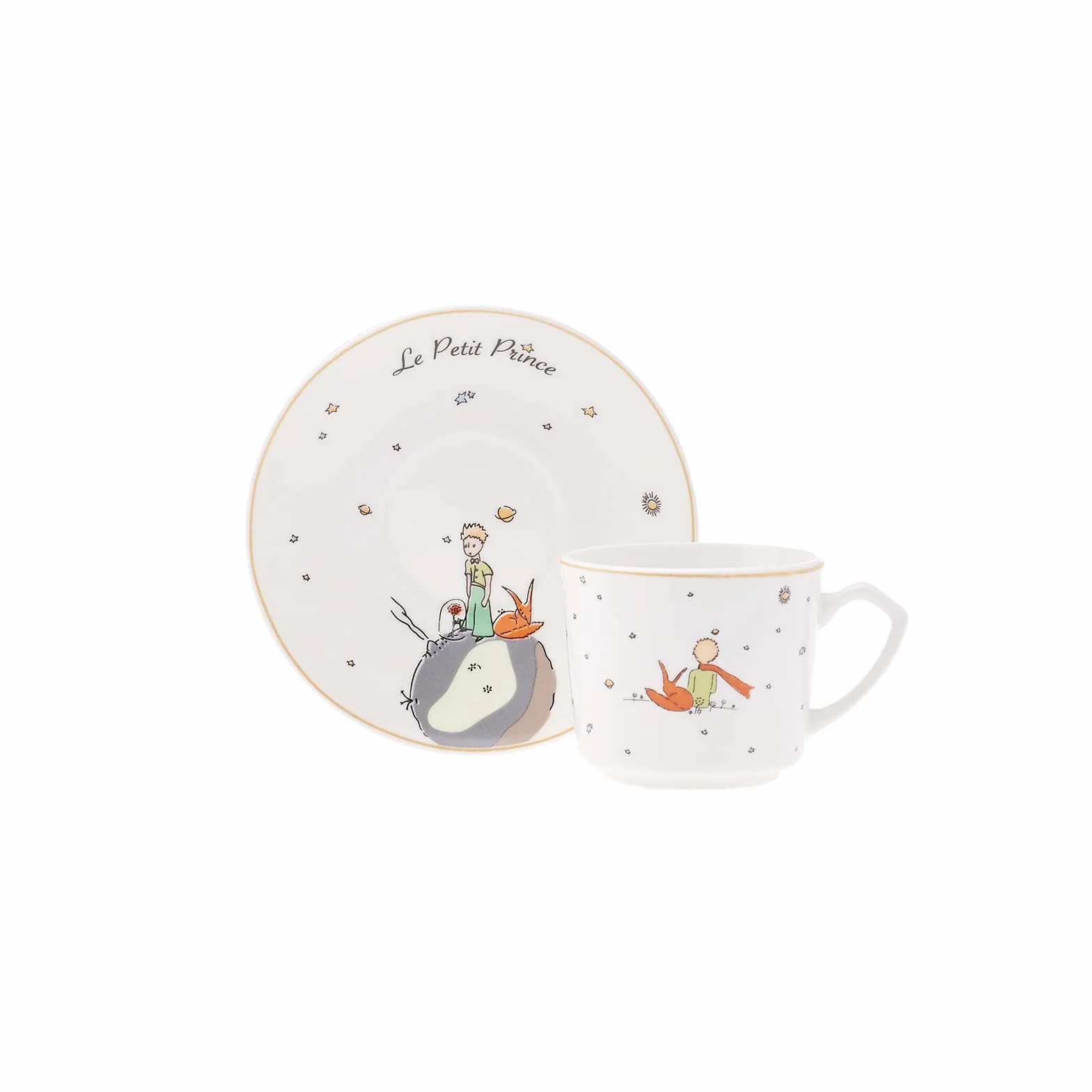 KARACA Le Petit Prince Design Porcelanowe filiżanki do kawy i spodki, zestaw 6 sztuk, białe, wielokolorowe, małe, tureckie filiżanki do kawy, cappuccino, zestaw 12 sztuk, 80 ml